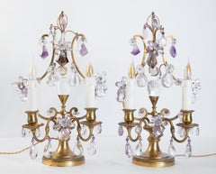 Pair of Girandoles Bronze and Crystal Rock, Louis XV Style, 19th Century