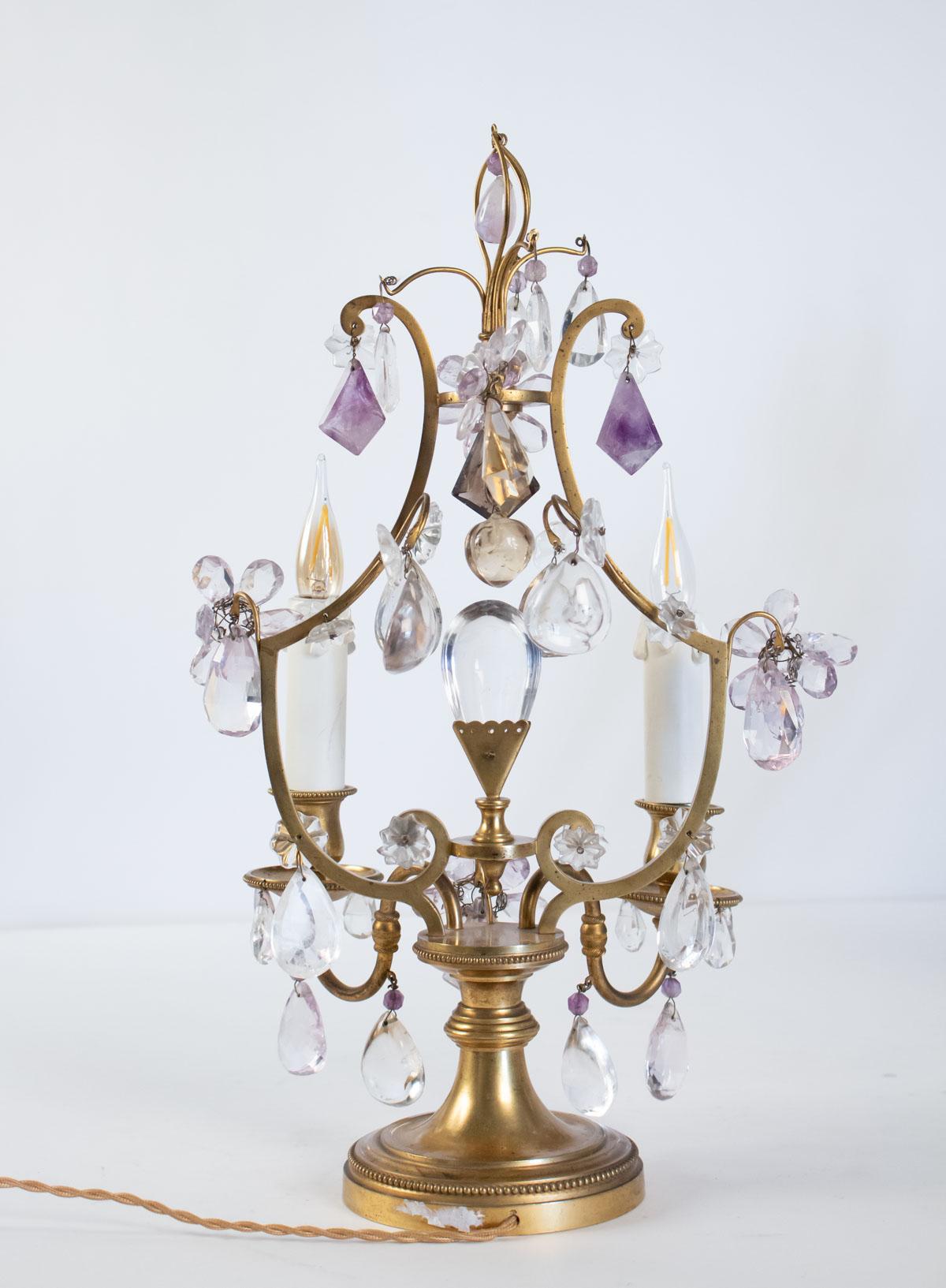 Pair of Girandoles Bronze and Crystal Rock, Louis XV Style, 19th Century 4