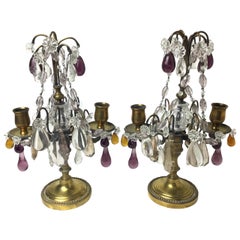 Paire de candlabres Girandoles avec amthyste transparente et cristaux ambrs