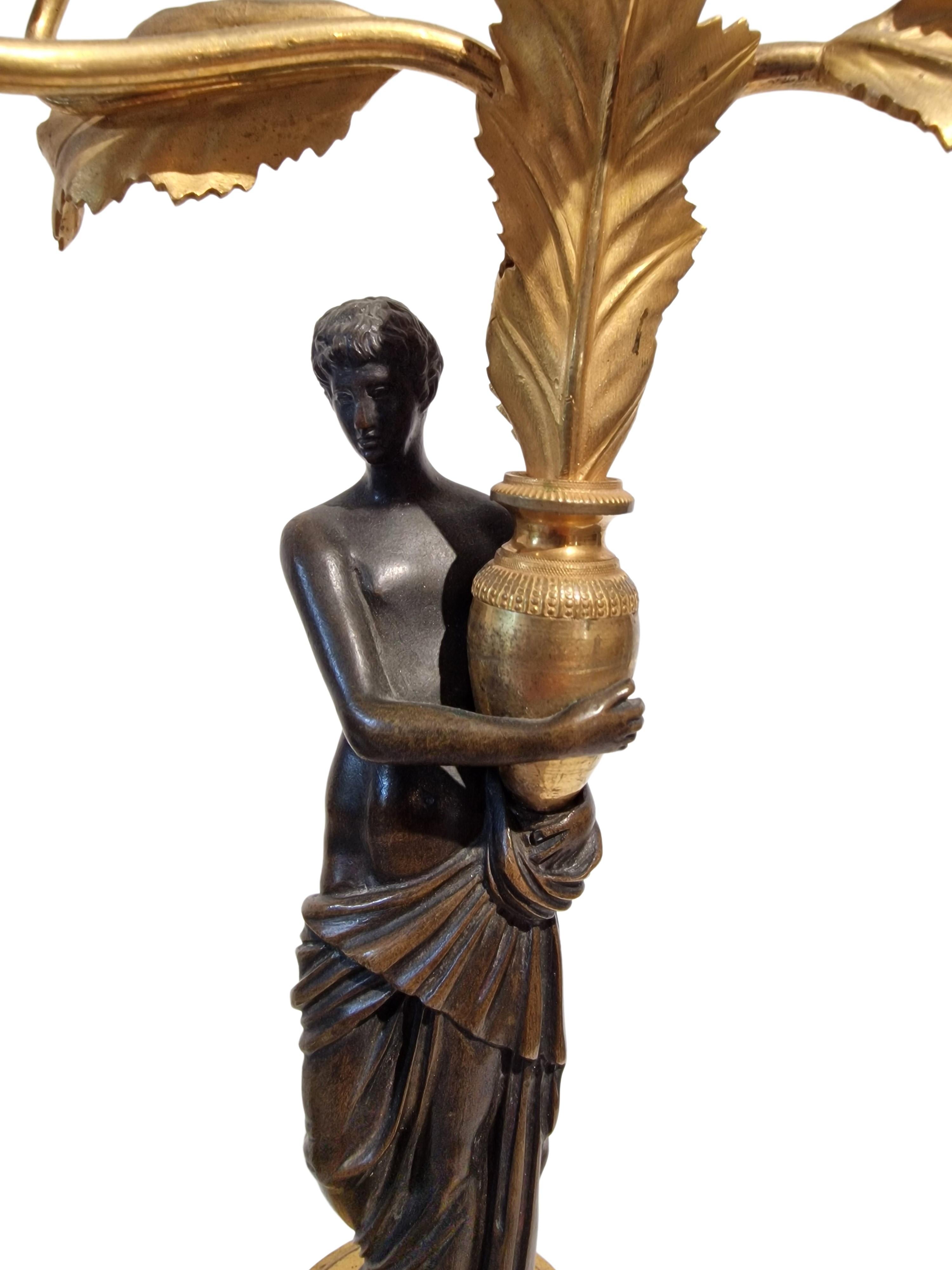 Gilt Pair of Girandoles, Candle sticks, Candelabras, bronze, ~ 1810 Empire, France For Sale