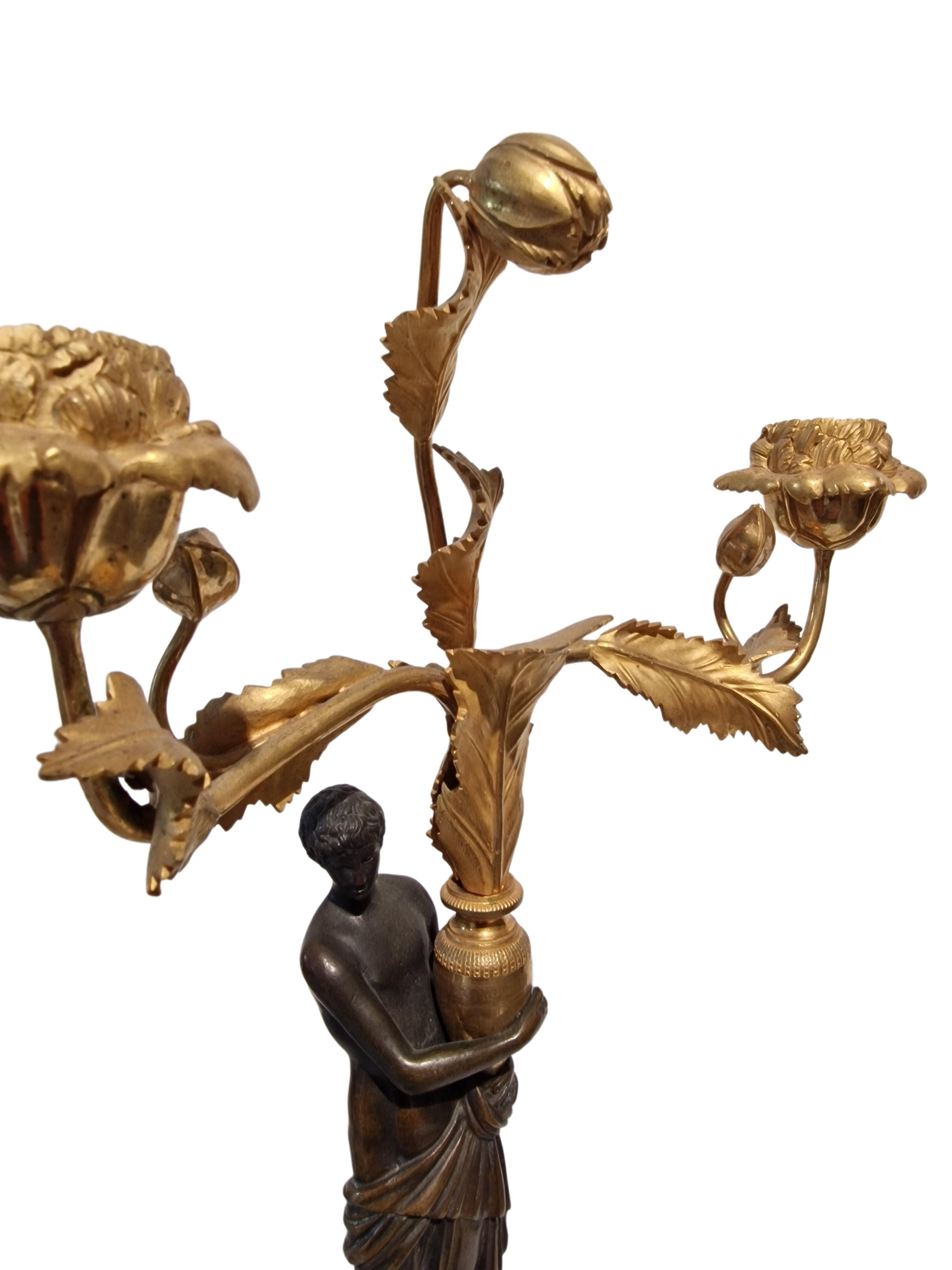 Pair of Girandoles, Candle sticks, Candelabras, bronze, ~ 1810 Empire, France For Sale 1