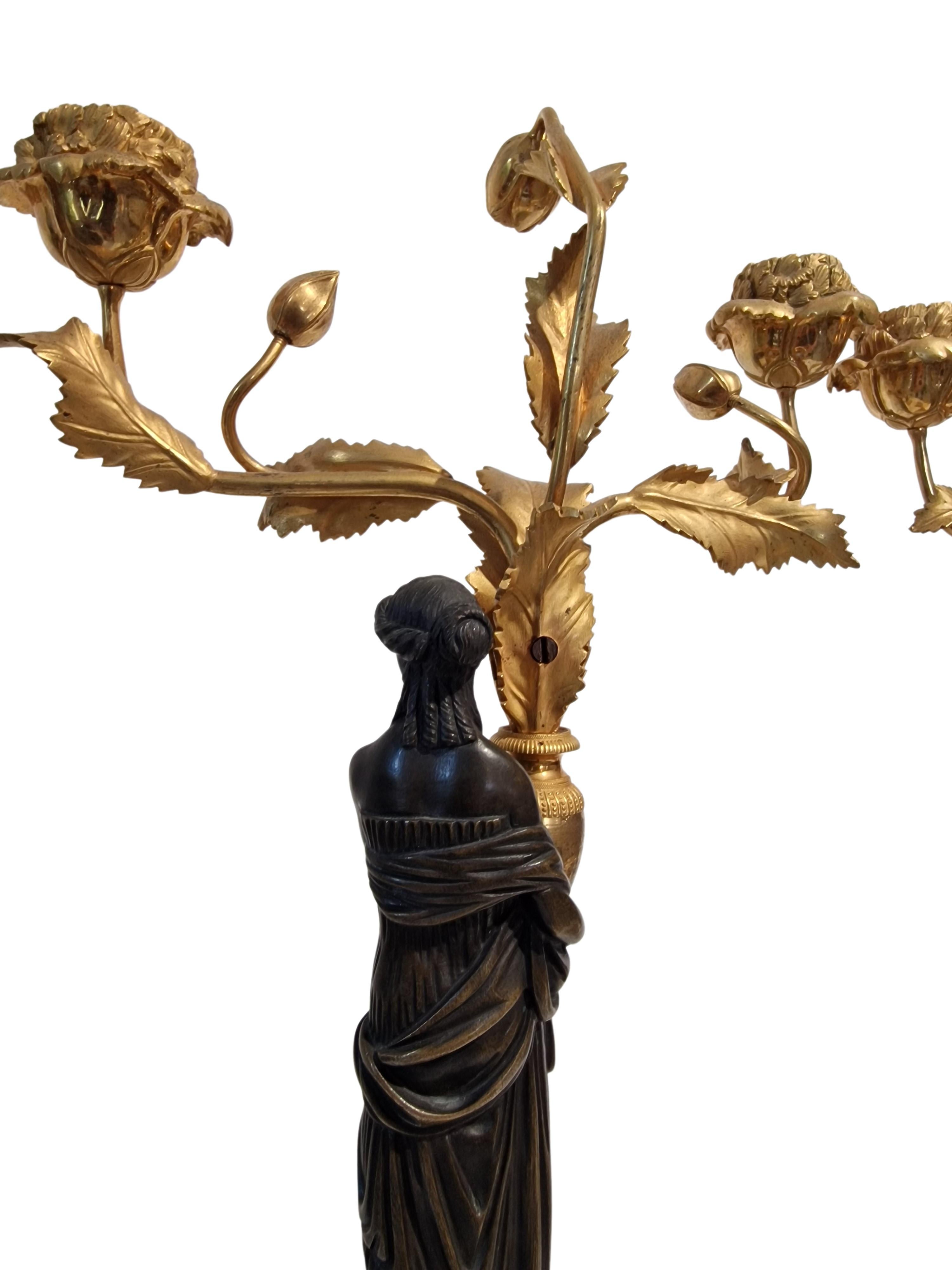 Pair of Girandoles, Candle sticks, Candelabras, bronze, ~ 1810 Empire, France For Sale 2