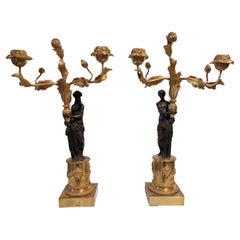 Coppia di Girandoles, bastoni per candele, candelabri, bronzo, ~ 1810 Impero, Francia