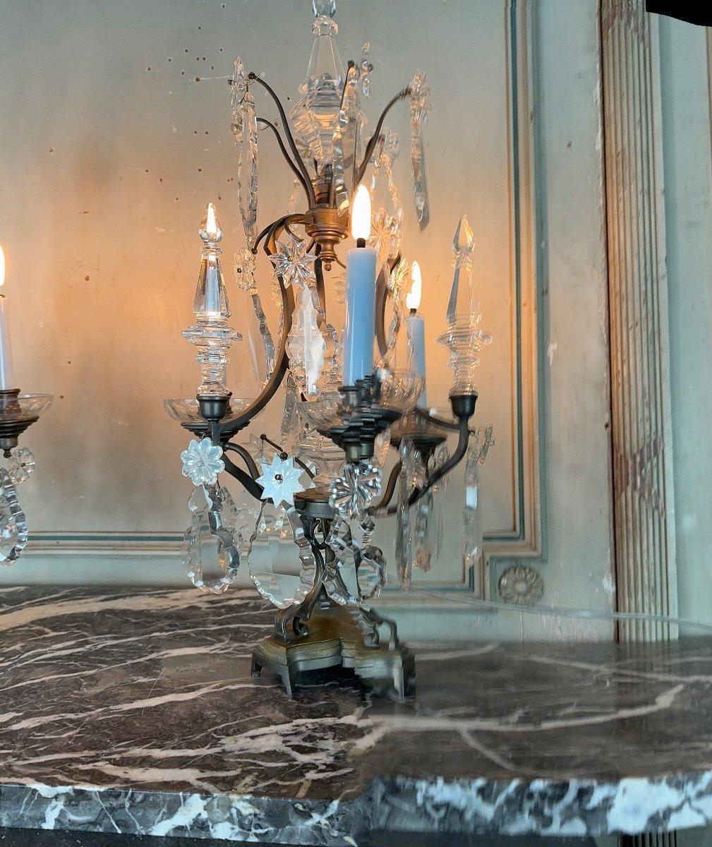 Pareja De Girándolas De Bronce Y Cristal Tallado Circa 1900 en Excelente estado para la venta en Honnelles, WHT