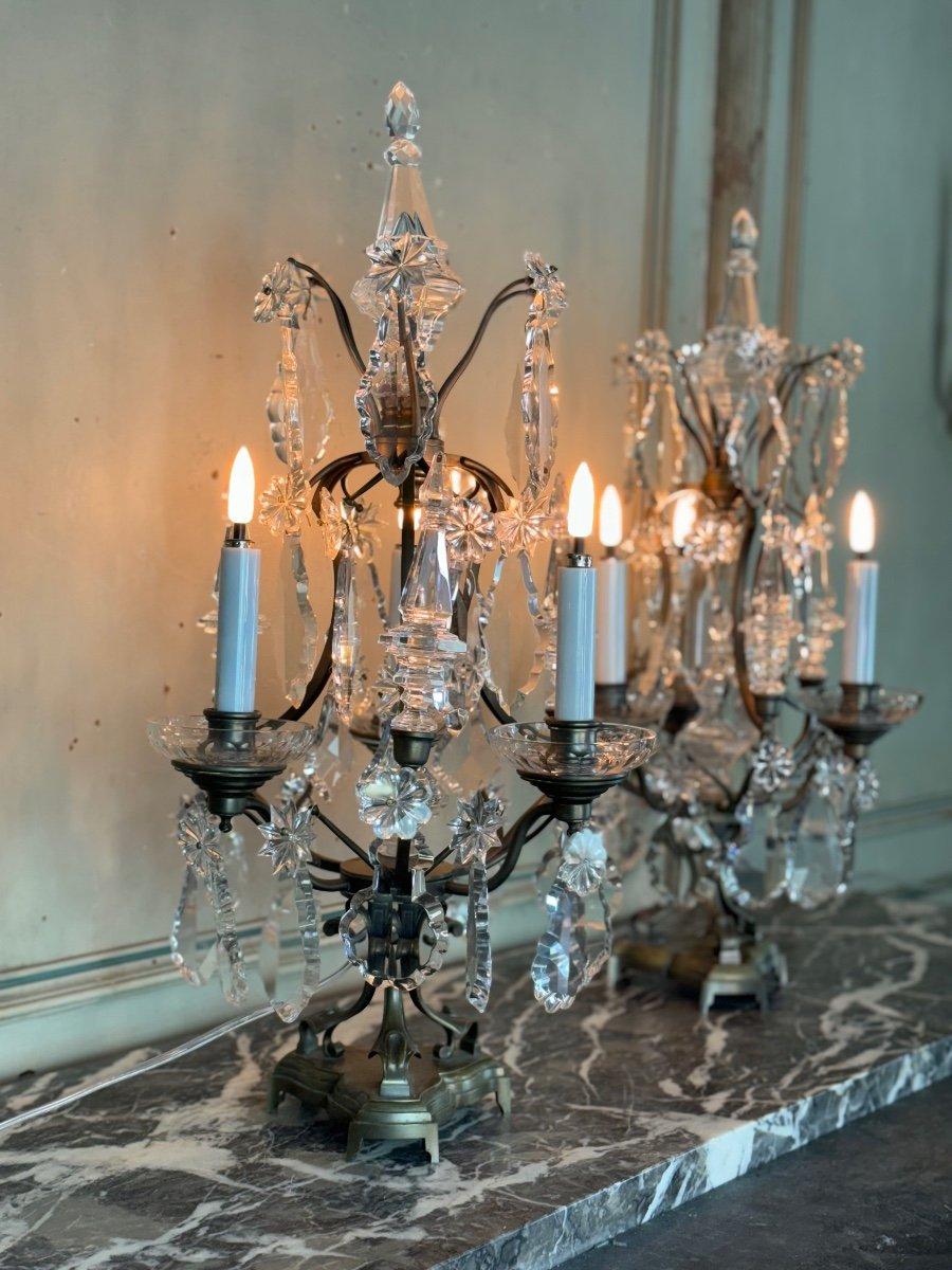 Pareja De Girándolas De Bronce Y Cristal Tallado Circa 1900 en venta 2