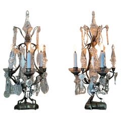 Pair Of Girandoles In Bronze And Cut Crystal Circa 1900