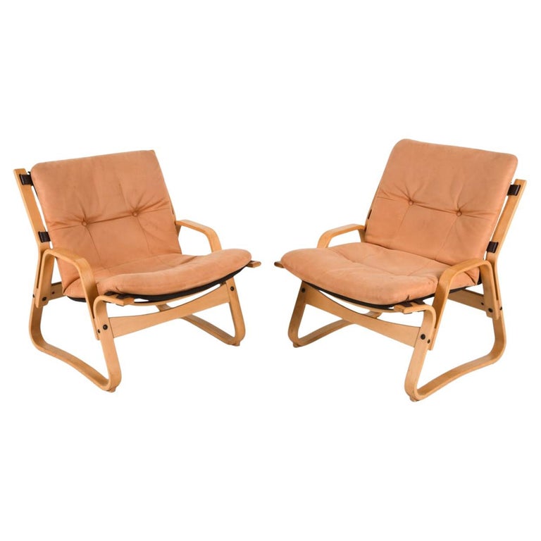 Pair of Giske Carlsen For Kleppe Mobelfabrik, Suede/NuBuck Lounge 