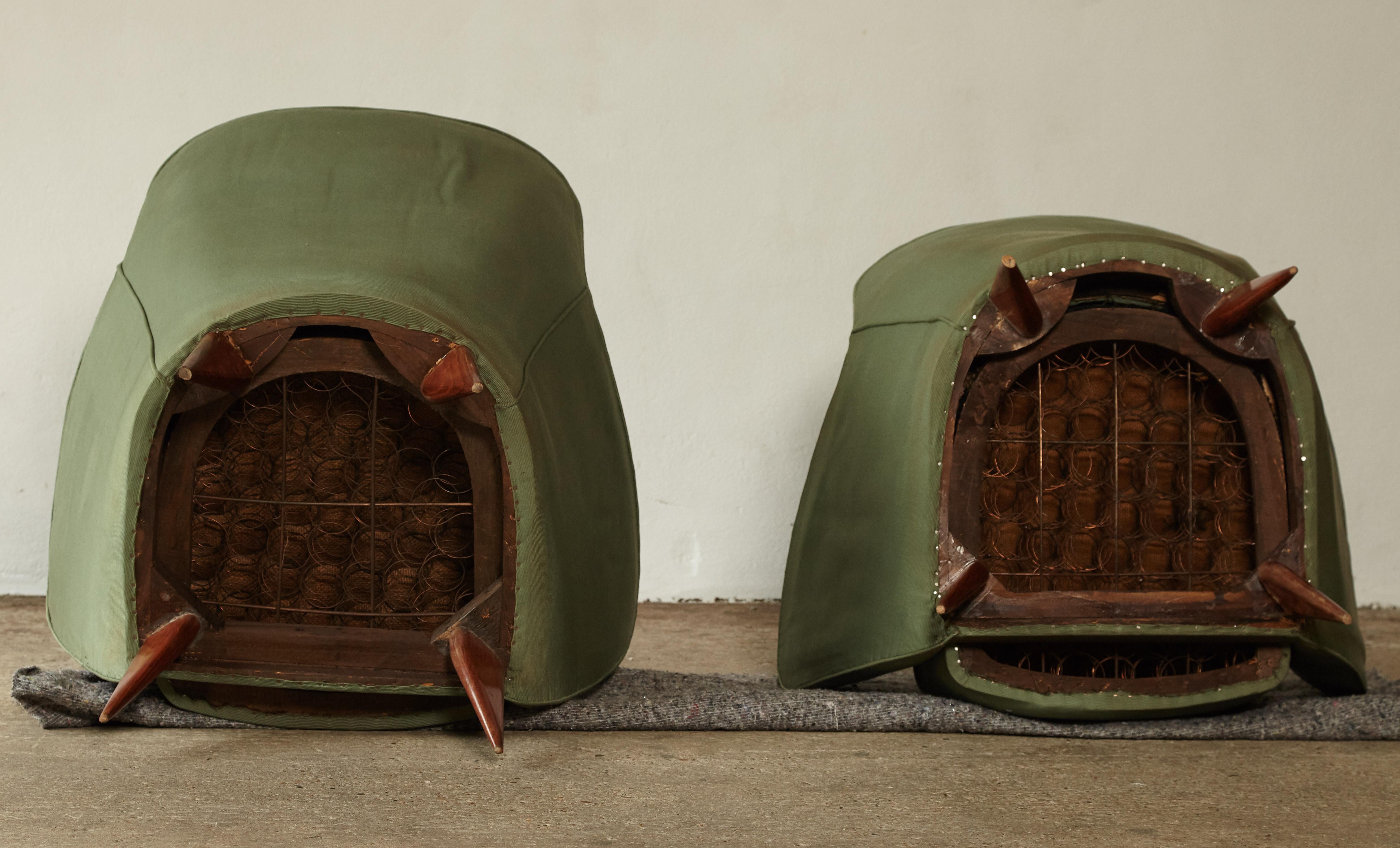 Pair of Giulia Veronesi Perla Armchairs, Green Fabric, ISA Bergamo, Italy, 1950s 9