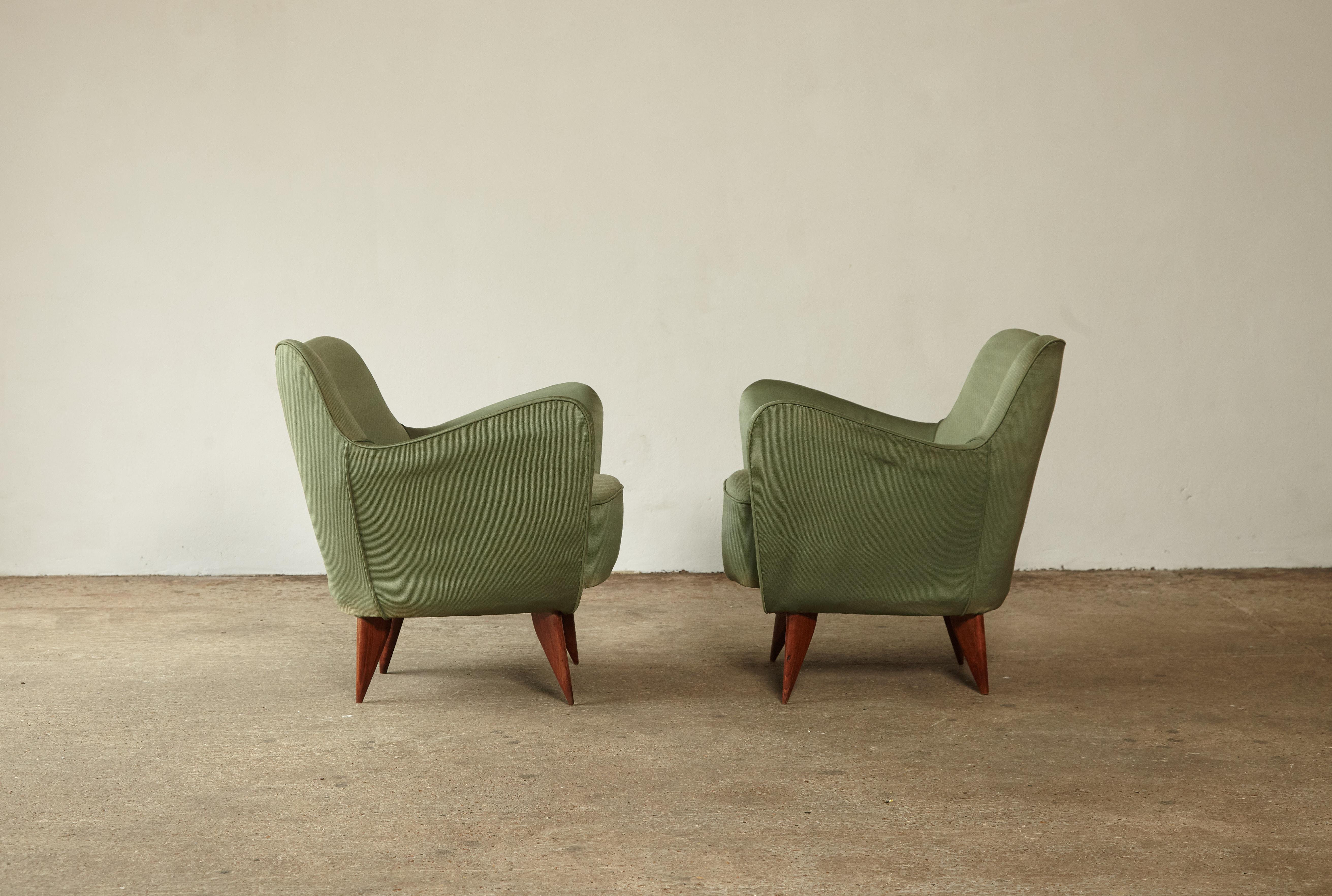 Pair of Giulia Veronesi Perla Armchairs, Green Fabric, ISA Bergamo, Italy, 1950s 2