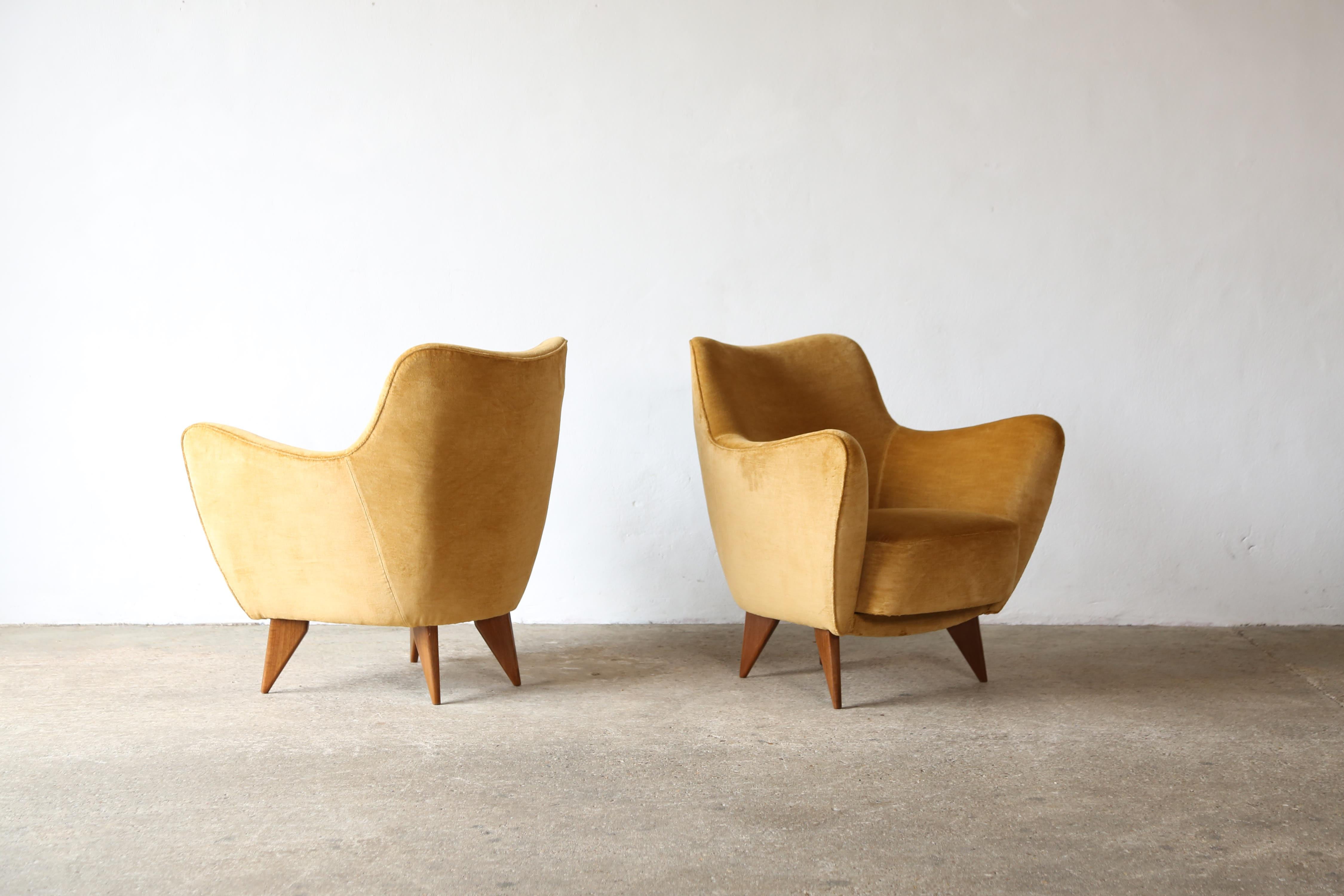Pair of Giulia Veronesi Perla Chairs, Yellow Velvet, ISA Bergamo, Italy, 1950s For Sale 6