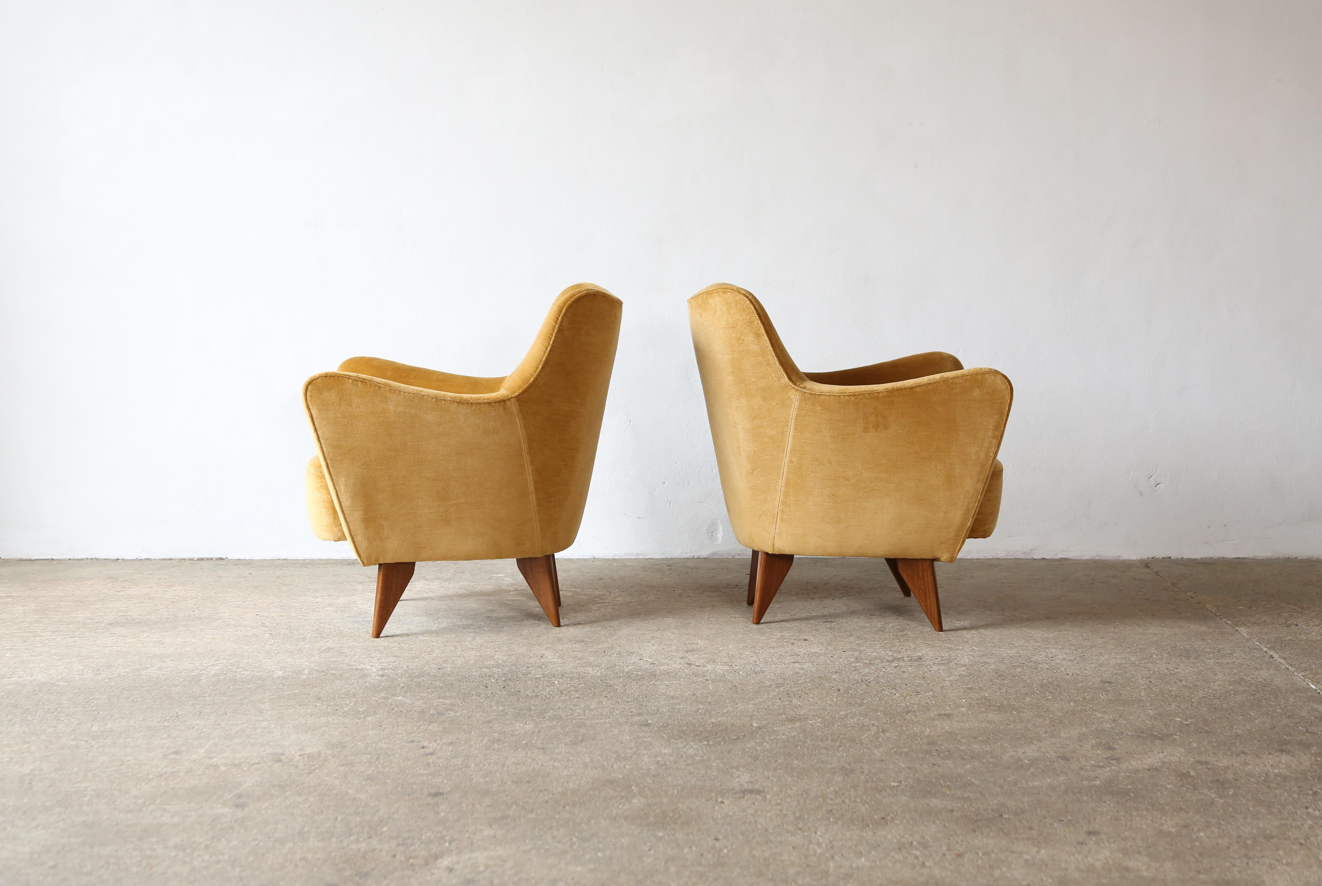 Fabric Pair of Giulia Veronesi Perla Chairs, Yellow Velvet, ISA Bergamo, Italy, 1950s For Sale