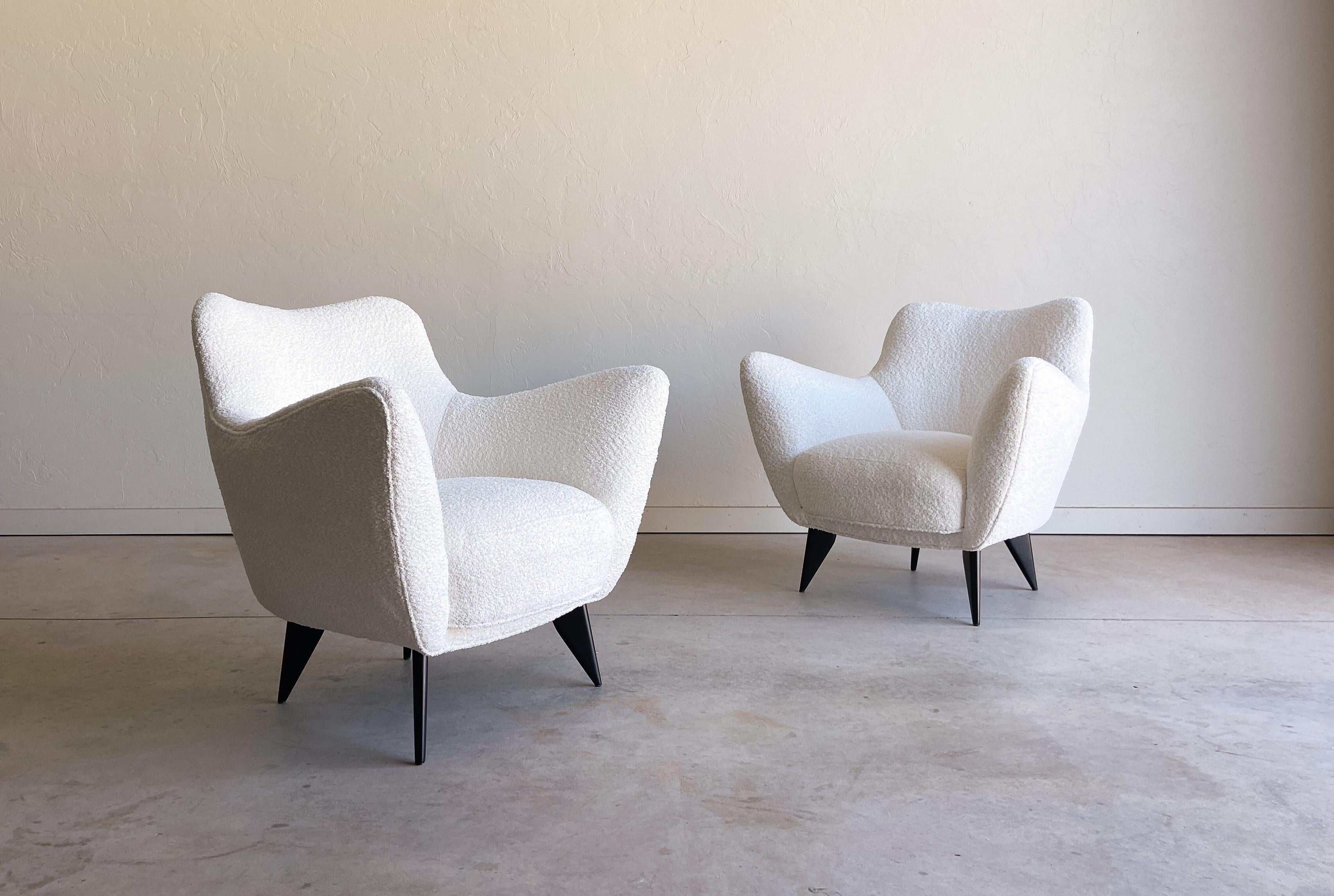 Mid-Century Modern Pair of Giulia Veronesi “Perla” Lounge Chairs for ISA Bergamo, Italy, 1950’s