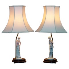 Pair of Giuseppe Armani Florence Porcelain China 1997 Stamped Table Lamps Ladies