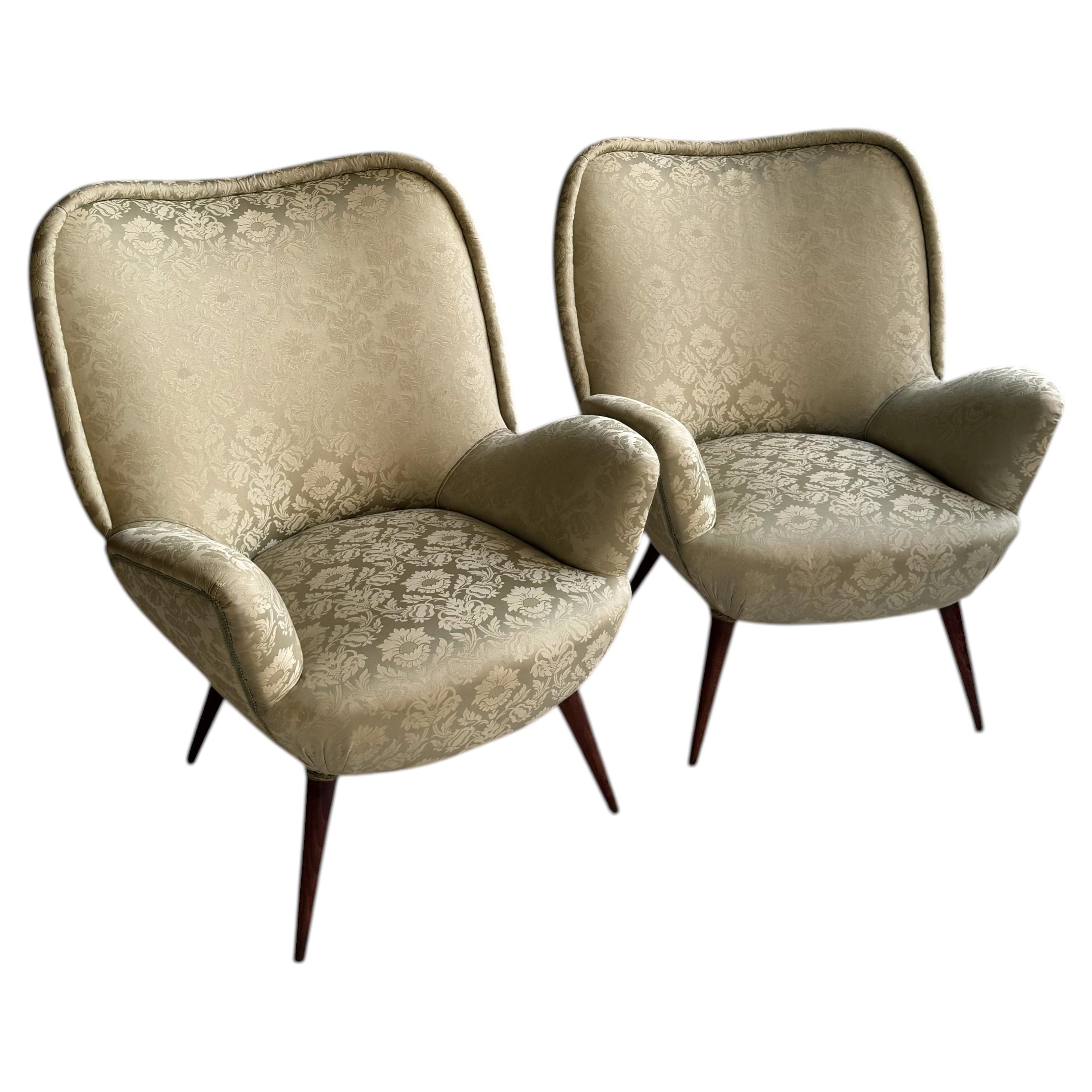 Pair of Giuseppe Carmignani Armchairs, circa 1950s with Original Upholstery