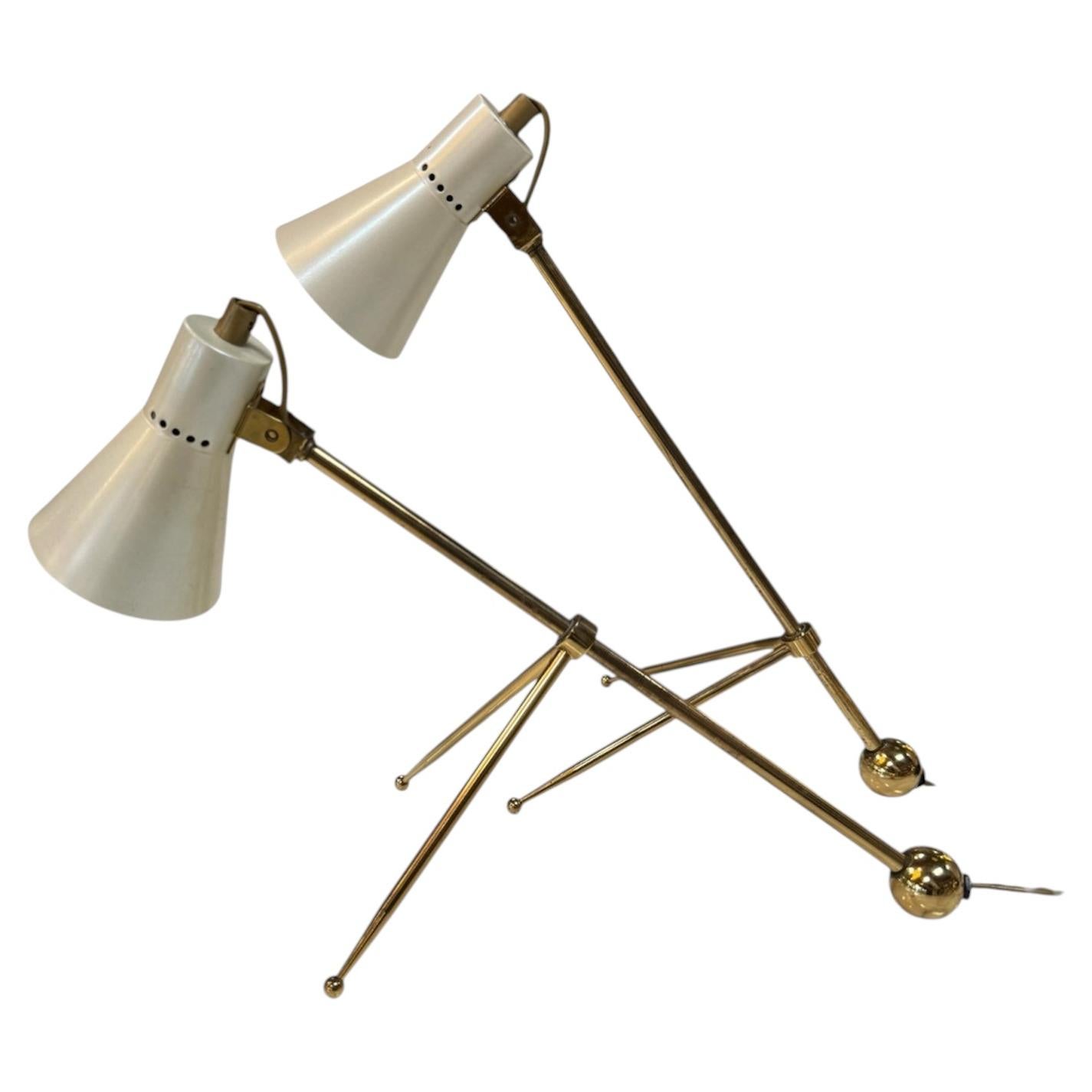 Pair of Giuseppe Ostuni Style Italian Brass Table Lamps