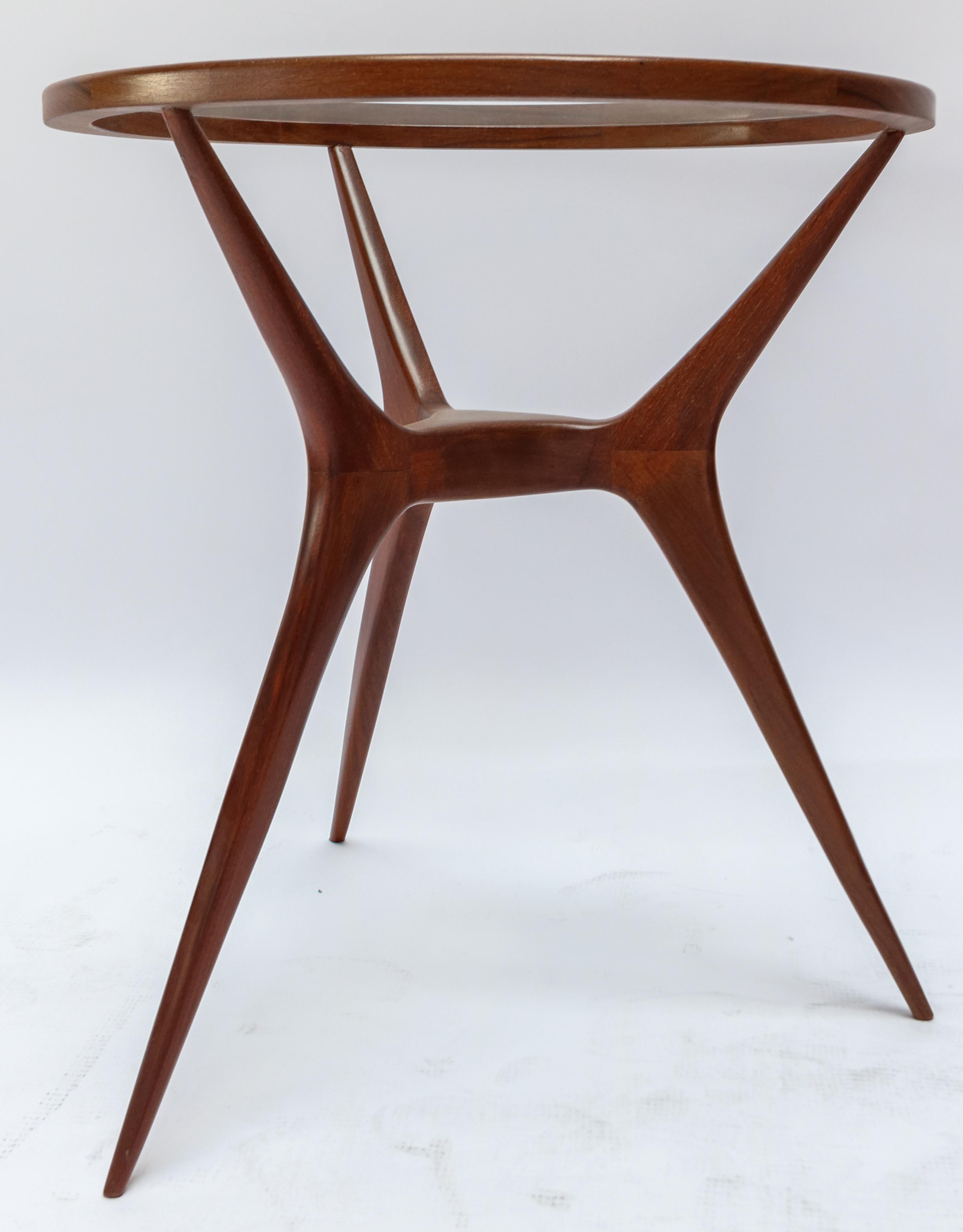 Mid-Century Modern Pair of 1960s Brazilian Spider Leg Wood Side Tables with Glass Tops