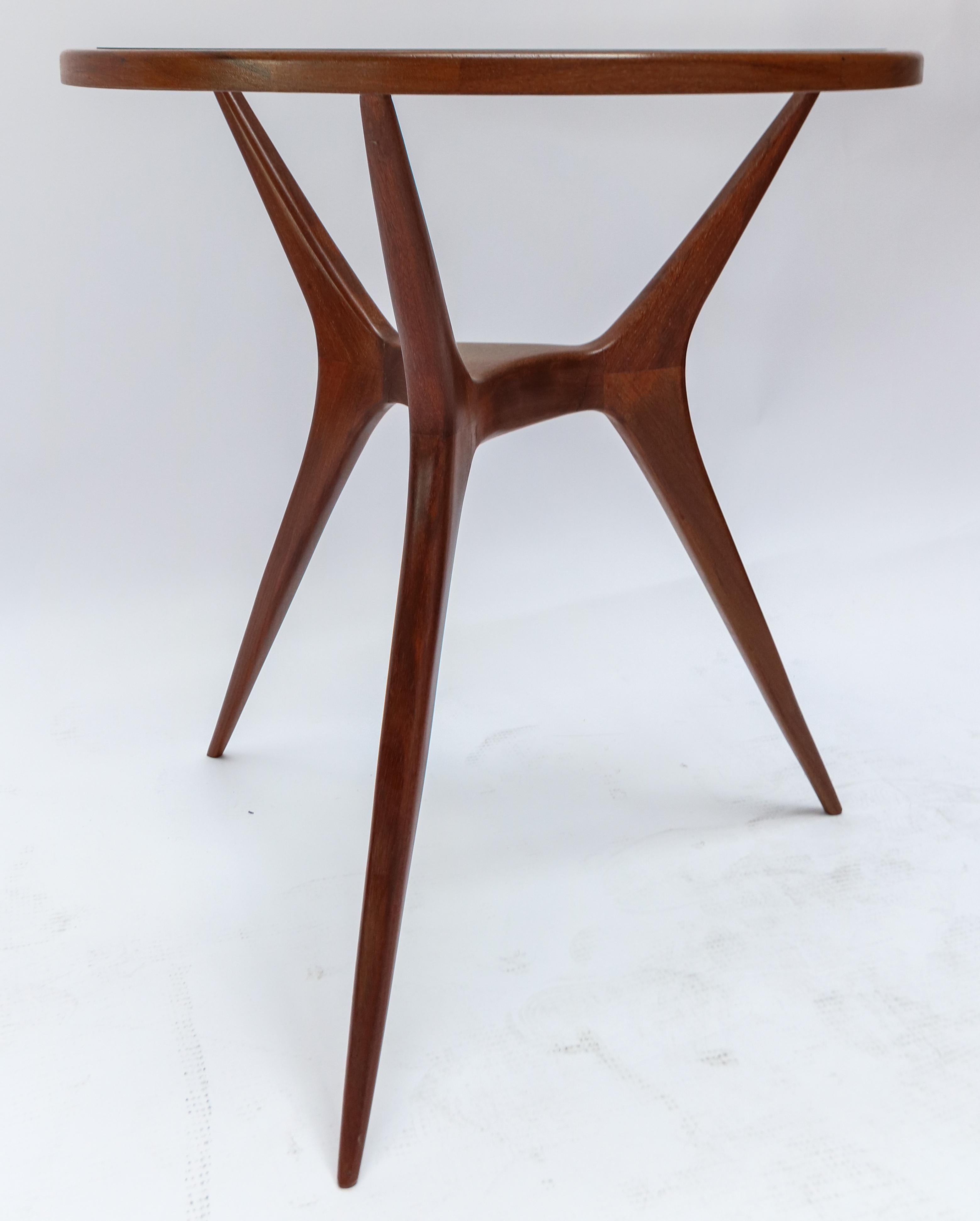 Pair of 1960s Brazilian Spider Leg Wood Side Tables with Glass Tops In Good Condition In Los Angeles, CA