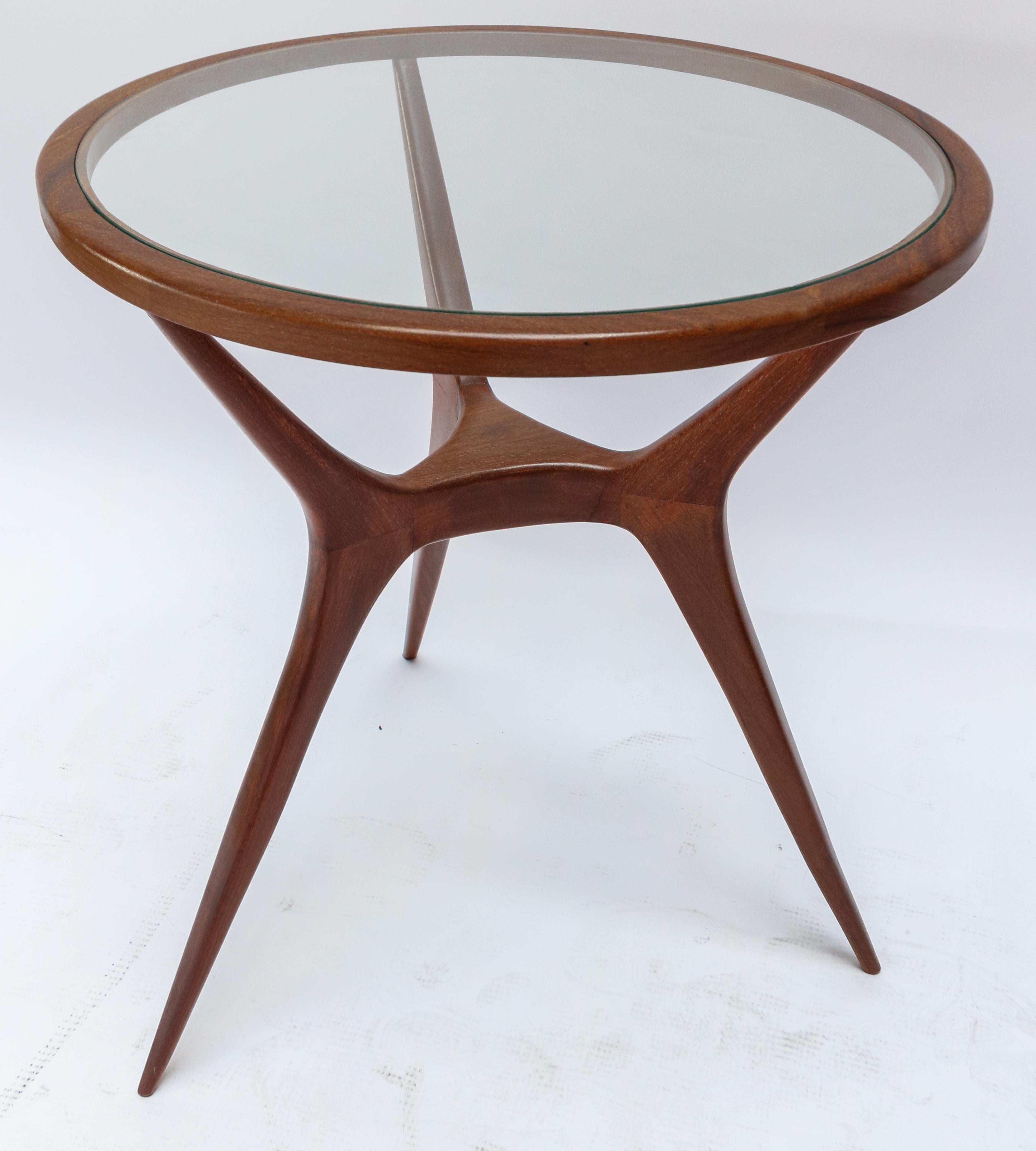 Pair of 1960s Brazilian Spider Leg Wood Side Tables with Glass Tops 1