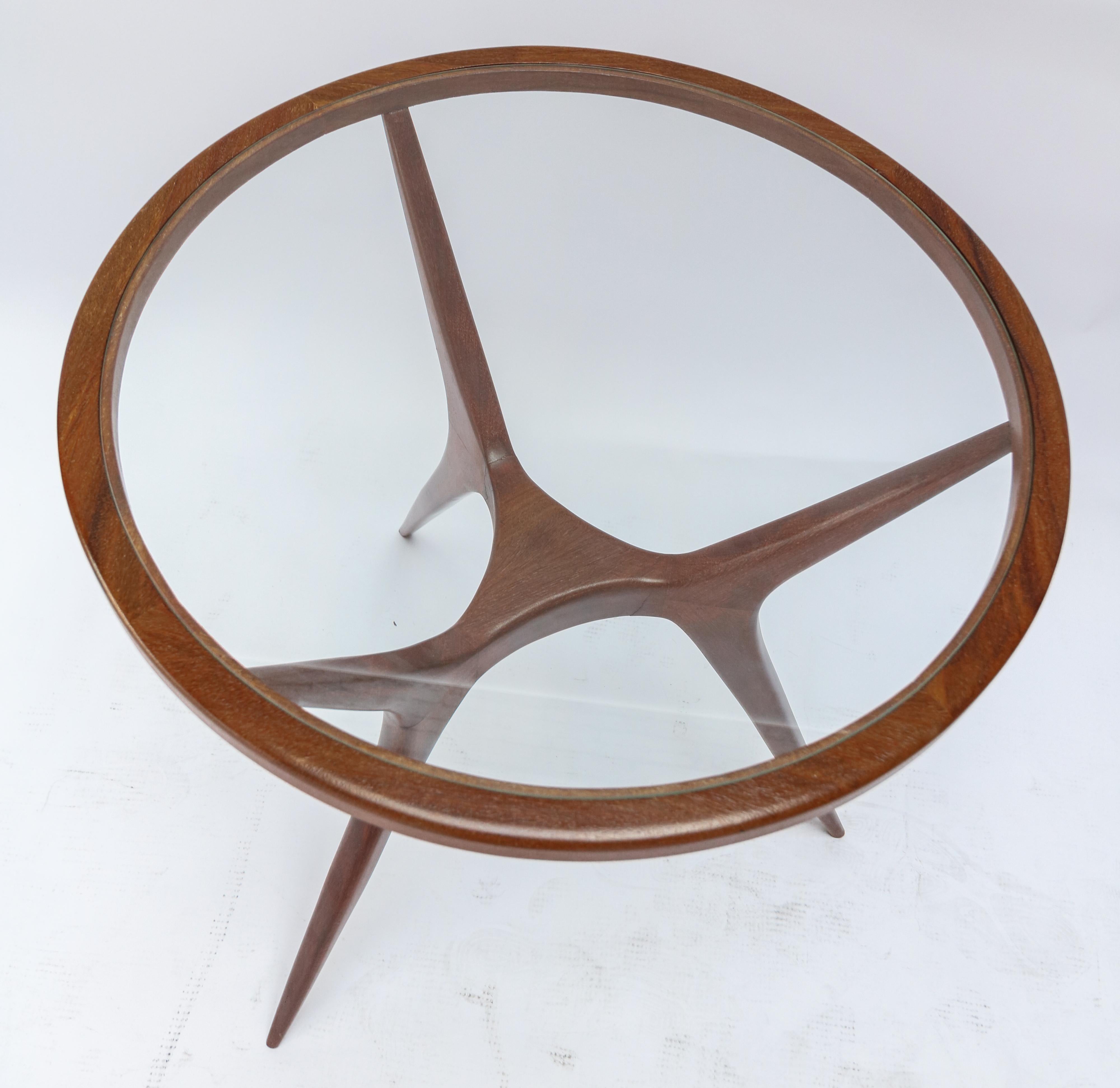 Pair of 1960s Brazilian Spider Leg Wood Side Tables with Glass Tops 2