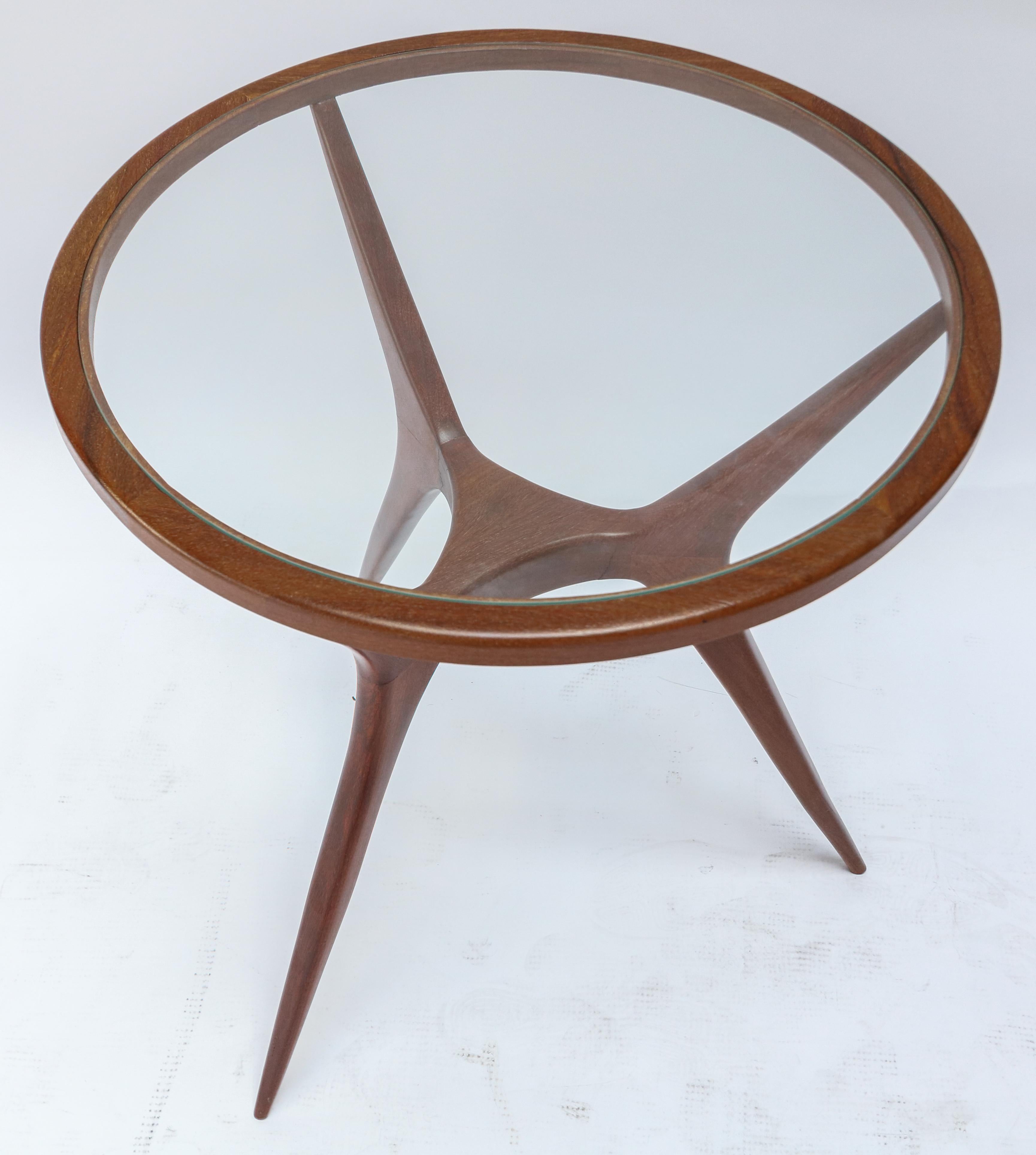 Pair of 1960s Brazilian Spider Leg Wood Side Tables with Glass Tops 3