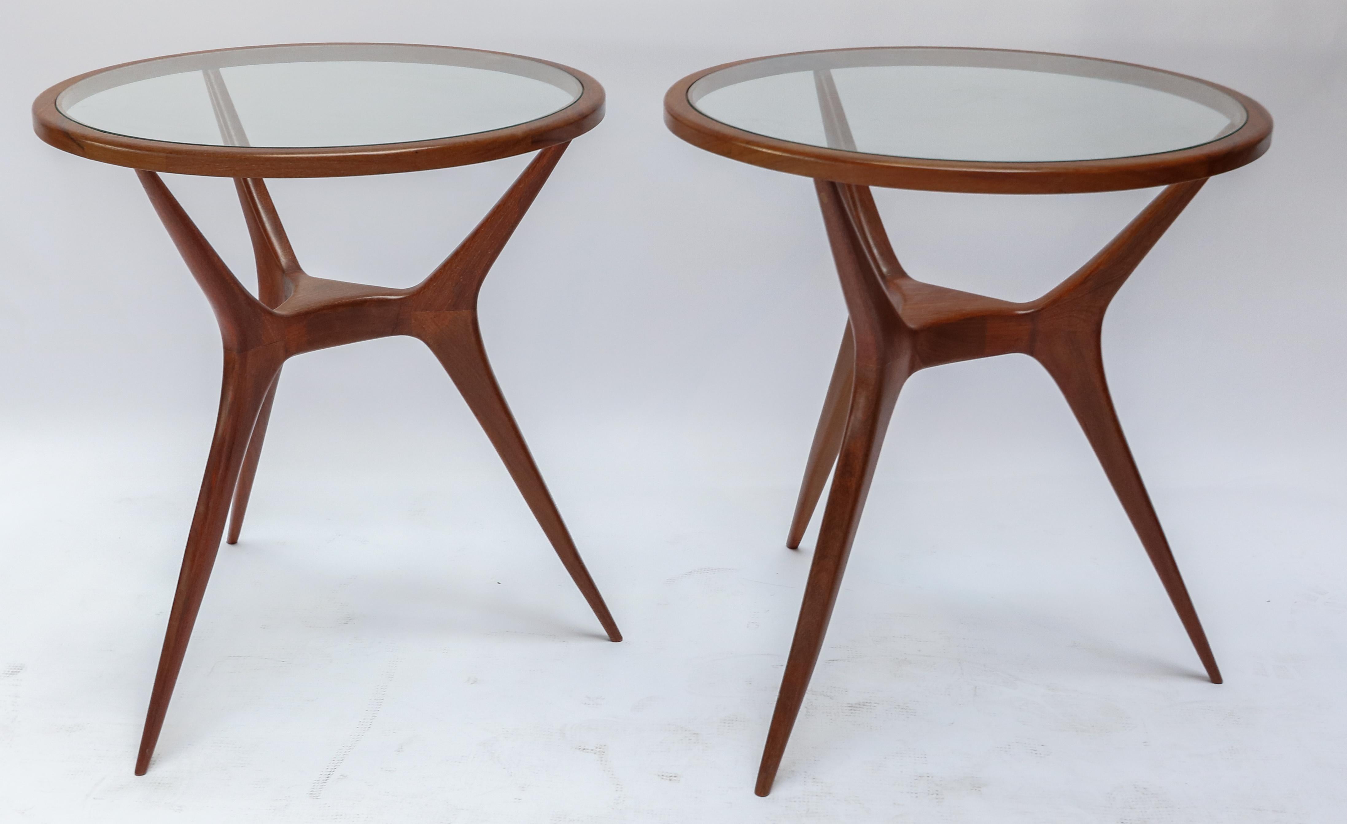 Pair of 1960s Brazilian Spider Leg Wood Side Tables with Glass Tops 4
