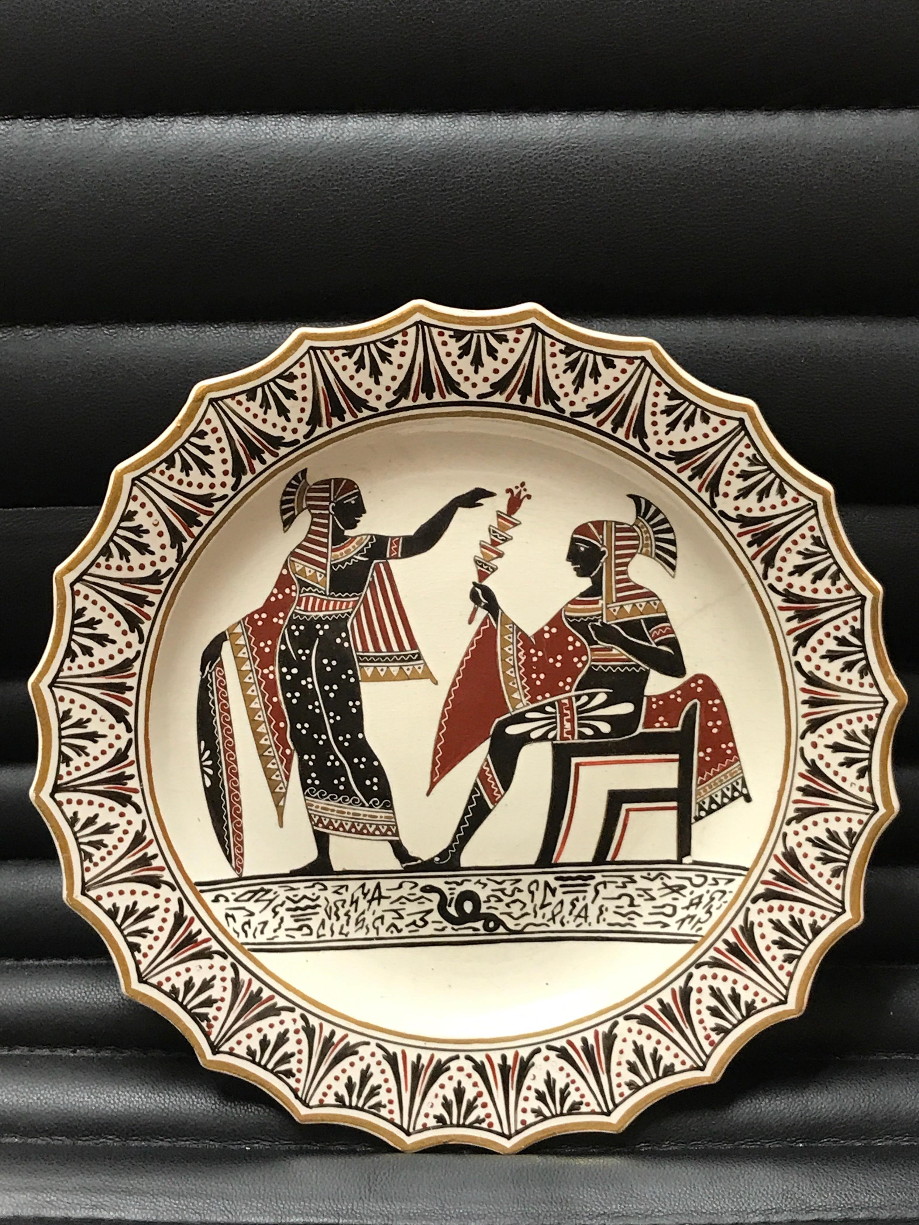 Pair of Giustiniani Egyptomania Pottery Plates with Gilt Borders For Sale 6