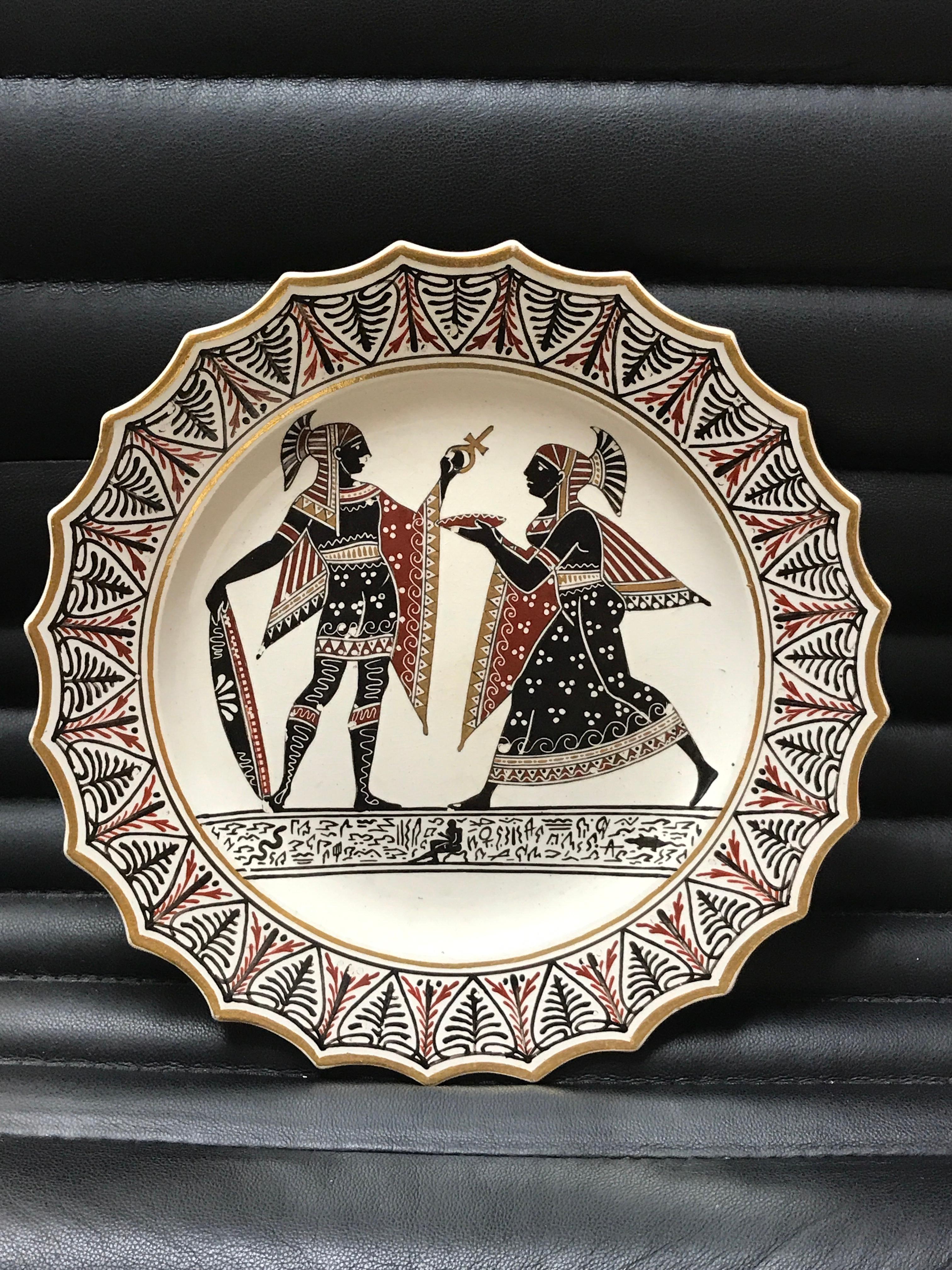 Grand Tour Pair of Giustiniani Egyptomania Pottery Plates with Gilt Borders For Sale