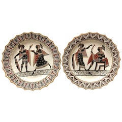 Antique Pair of Giustiniani Egyptomania Pottery Plates with Gilt Borders