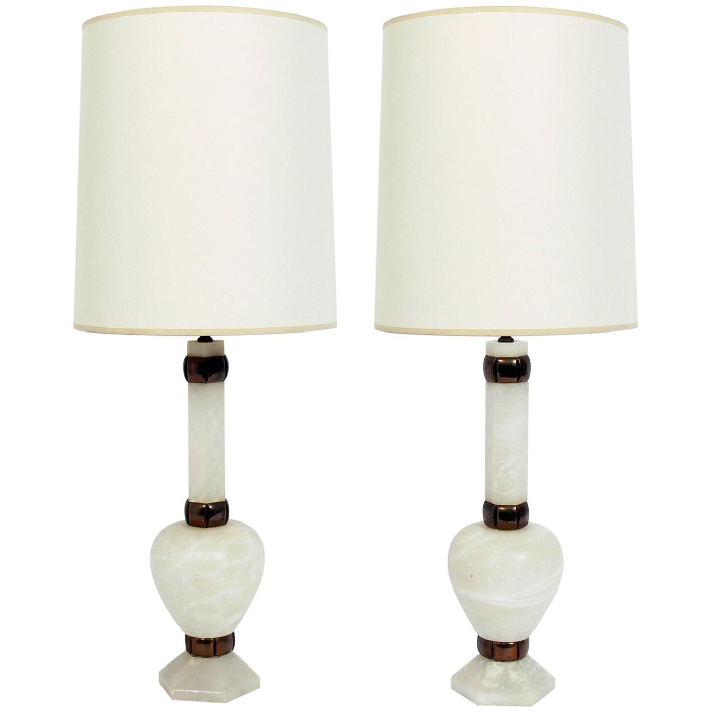 Pair Of Glamorous Alabaster And Brass Lamps For At 1stdibs