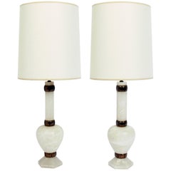 Pair of Glamorous Alabaster and Brass Lamps