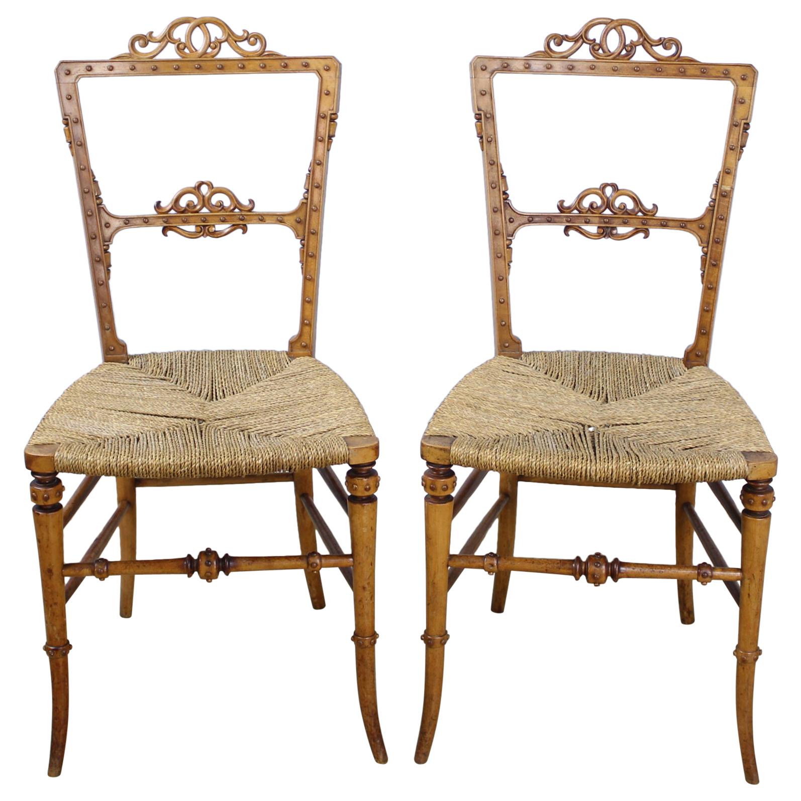 Pair of Glamorous Antique German Bedroom Chairs For Sale