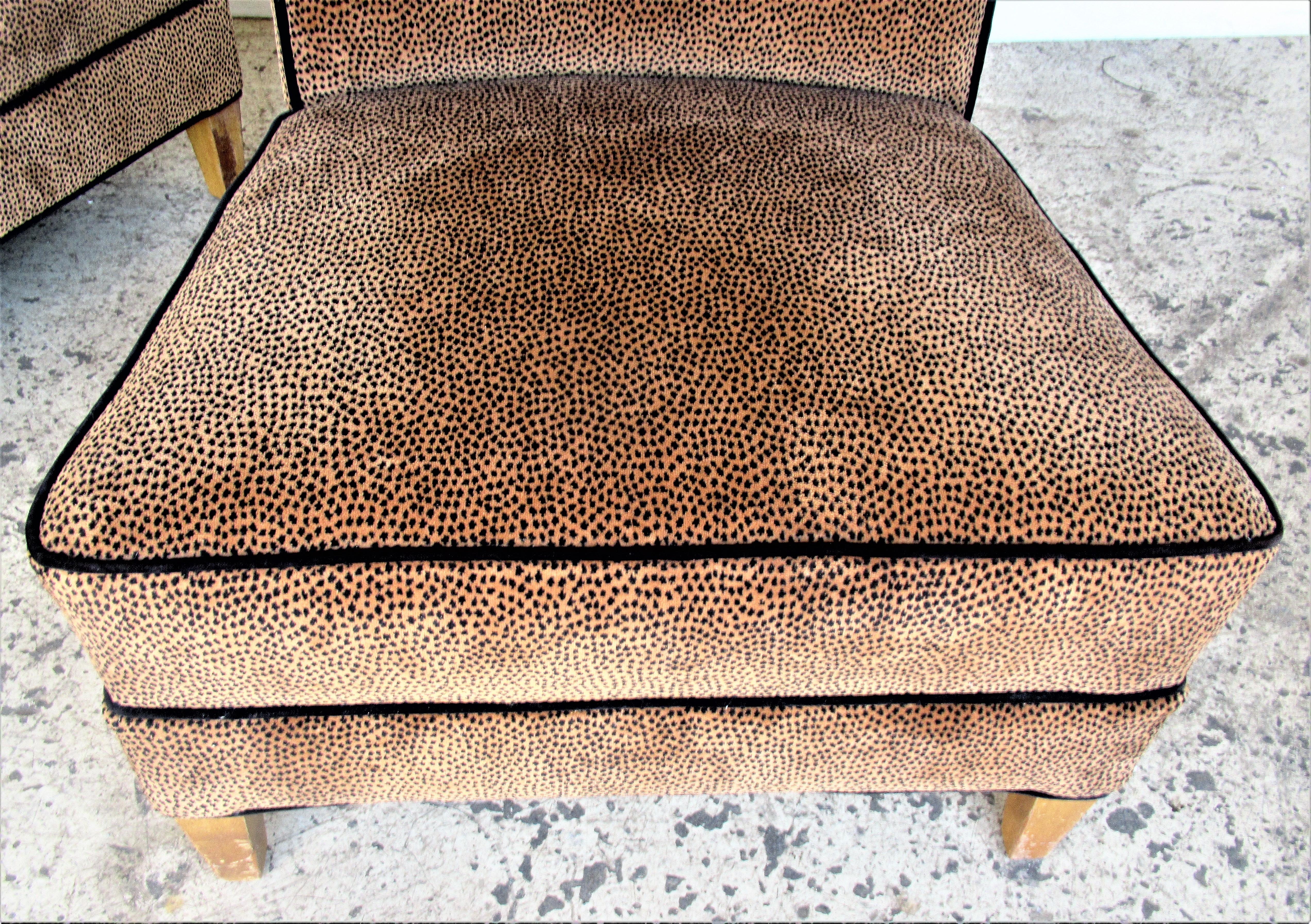 Hollywood Regency Faux Leopard Upholstered Slipper Chairs 3