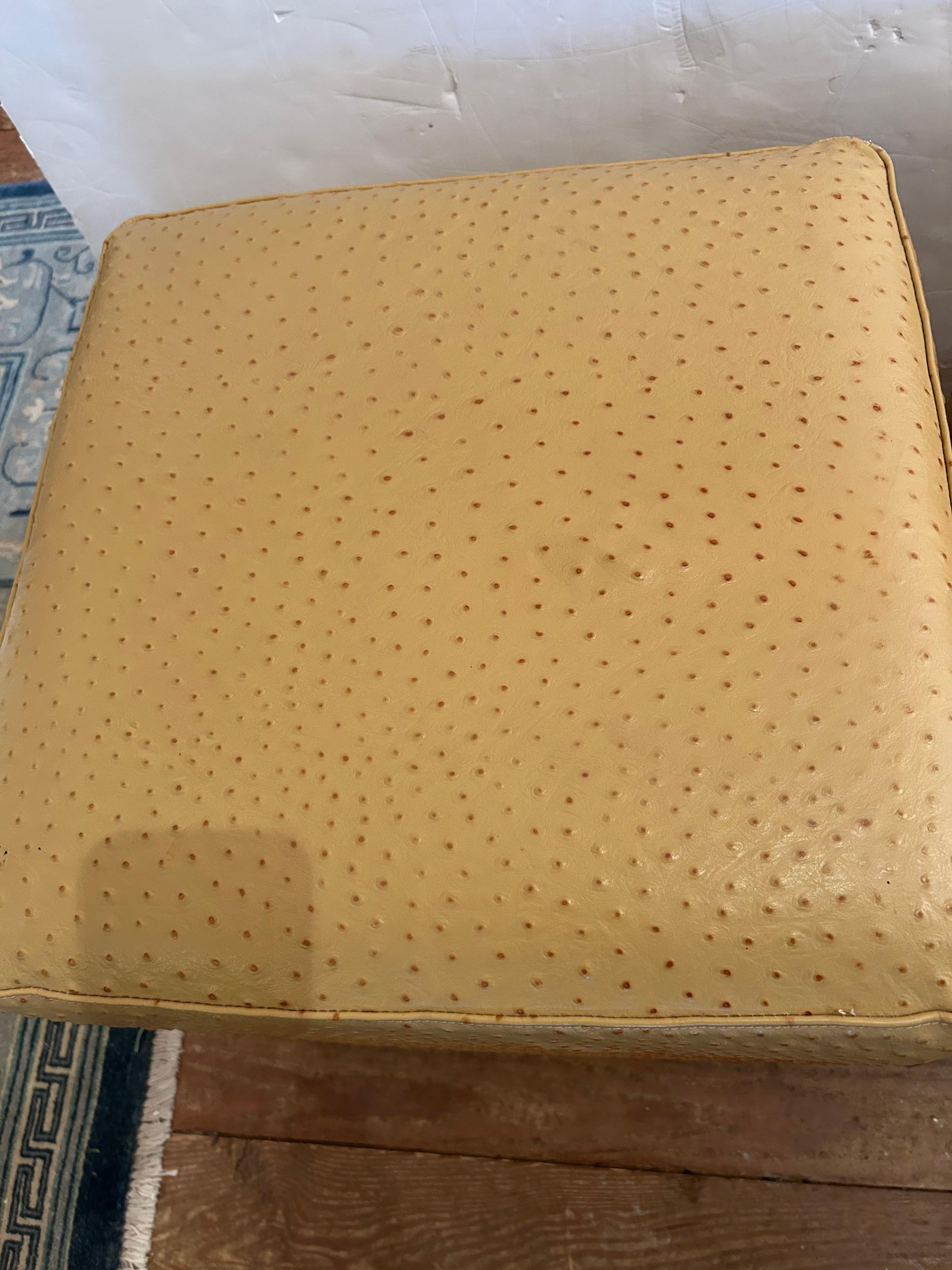 Modern Pair of Glamorous Faux Ostrich Neutral Beige Gold Cube Ottomans