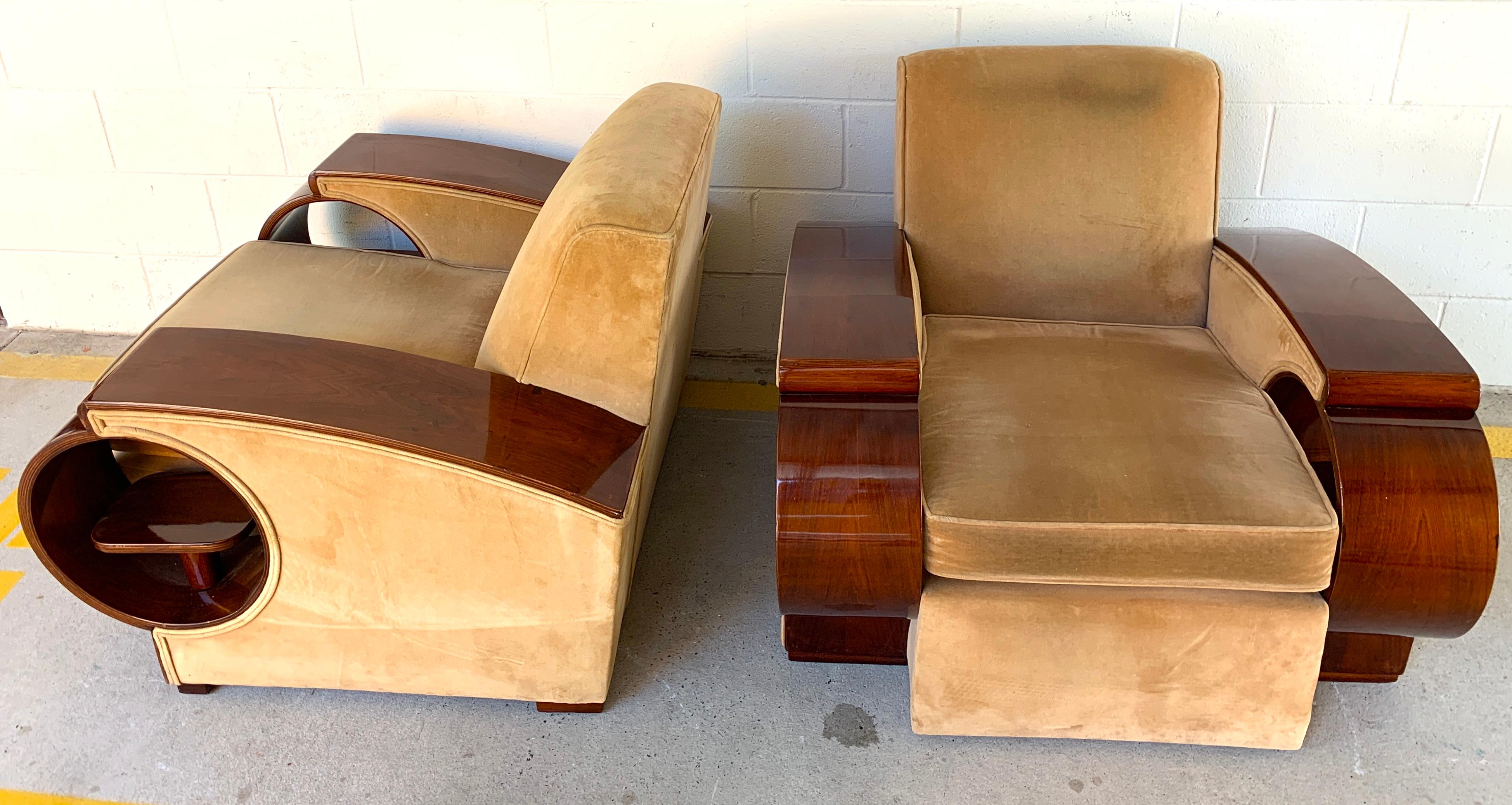 Pair of Glamorous French Art Deco Club Chairs (Französisch)