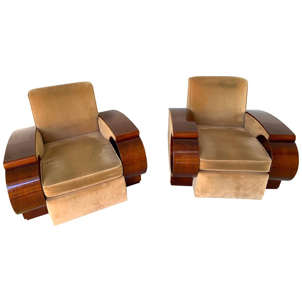 Pair of Glamorous French Art Deco Club Chairs