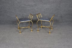 Pair of Glamorous Genuine Gold Leaf Iron Italian Rope and Tassle Stools Benches