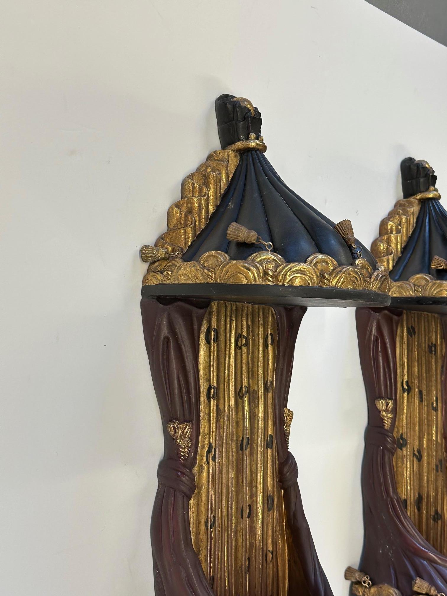 Pair of Glamorous Hollywood Regency Cast Resin Brackets with Tassels  In Good Condition For Sale In Hopewell, NJ