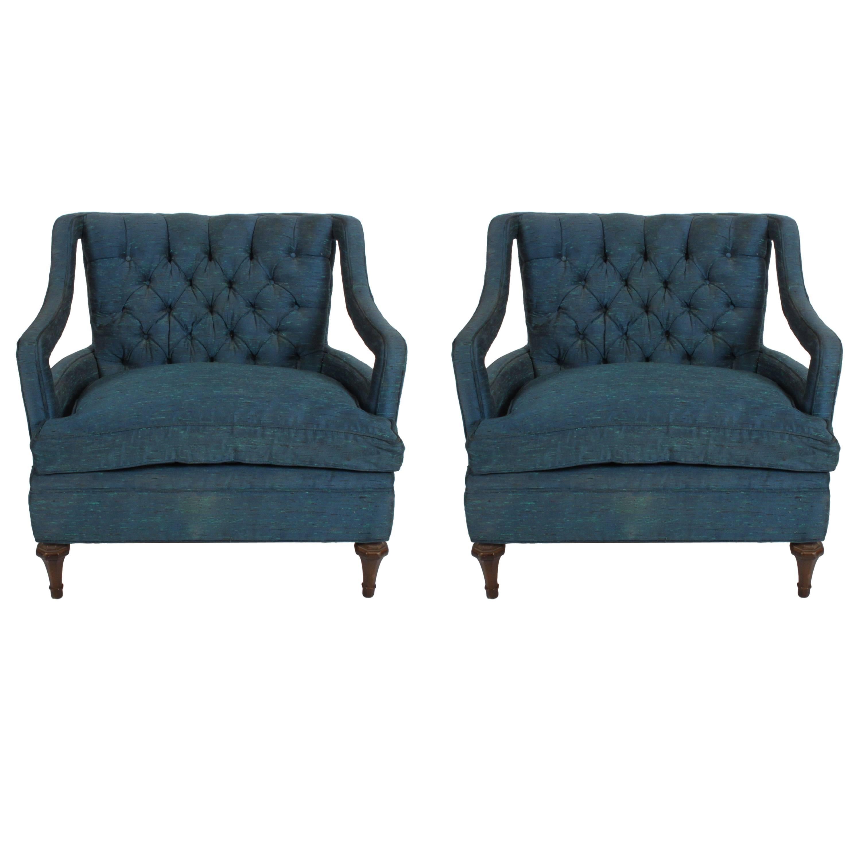 Pair of Glamorous Hollywood Regency Lounge Chairs