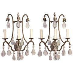 Pair of Glamorous Large Dennis & Leen Silverleaf and Rock Crystal Sconces