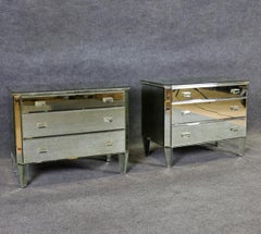 Pair of Glamorous Mirrored Hollywood Regency Style Commodes Nightstands