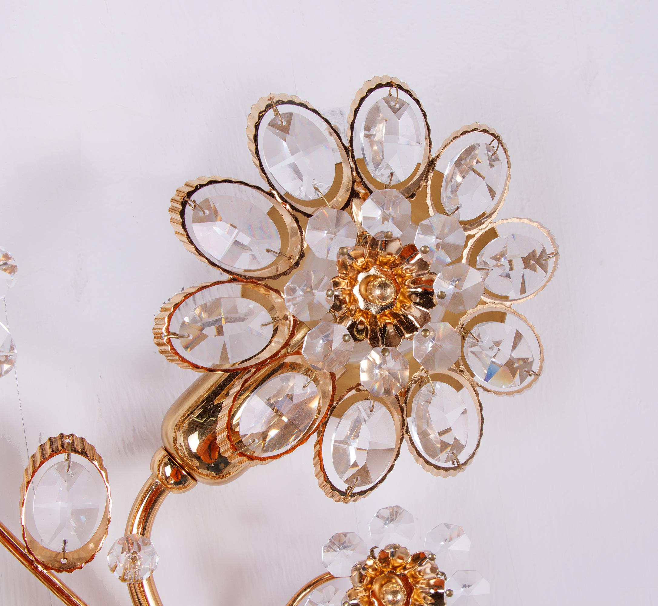 German Pair of Glamorous Palwa Swarovski Crystal & Gilt-Brass Wall Sconce 1960 For Sale