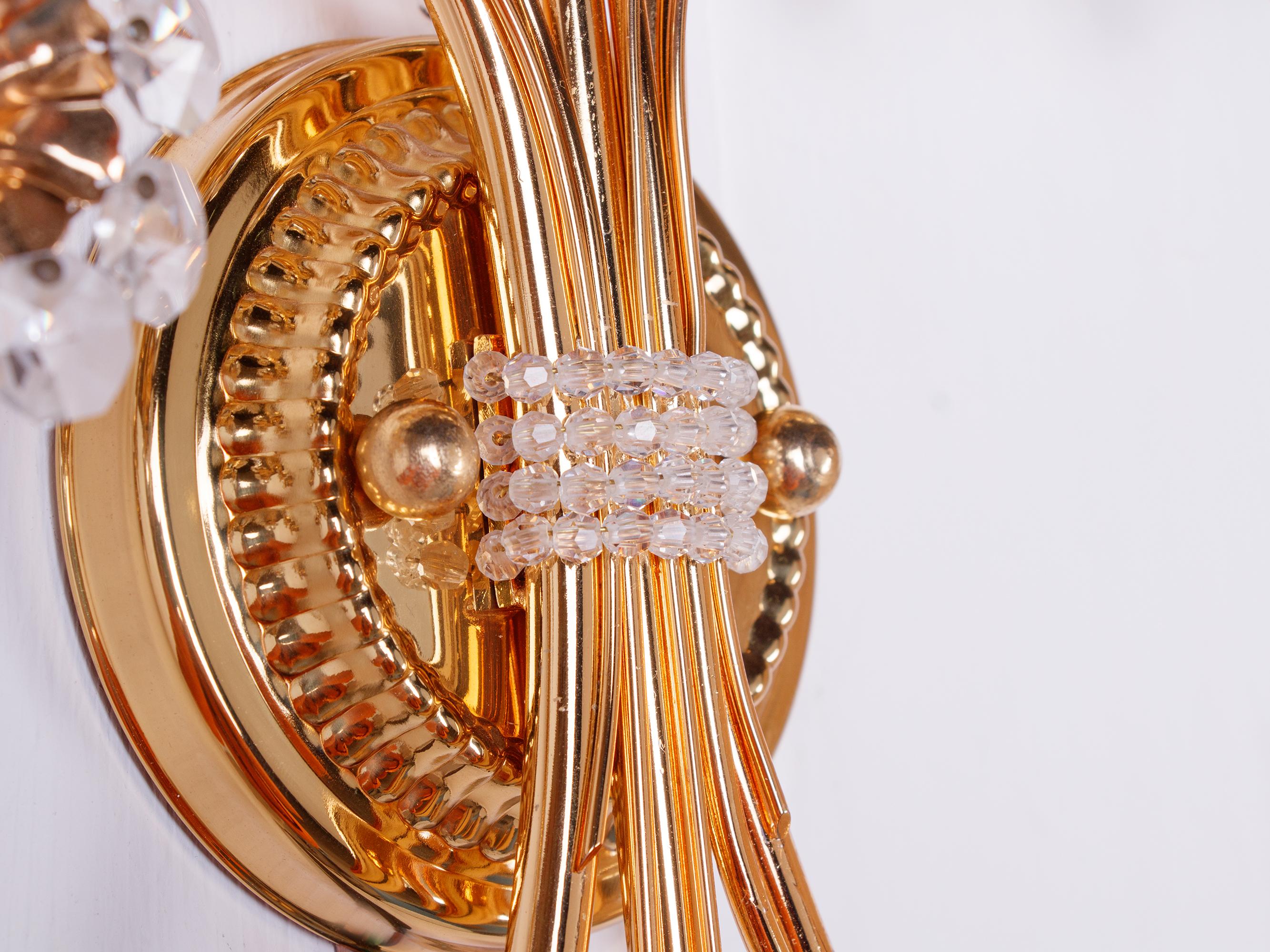 Pair of Glamorous Palwa Swarovski Crystal & Gilt-Brass Wall Sconce 1960 For Sale 1