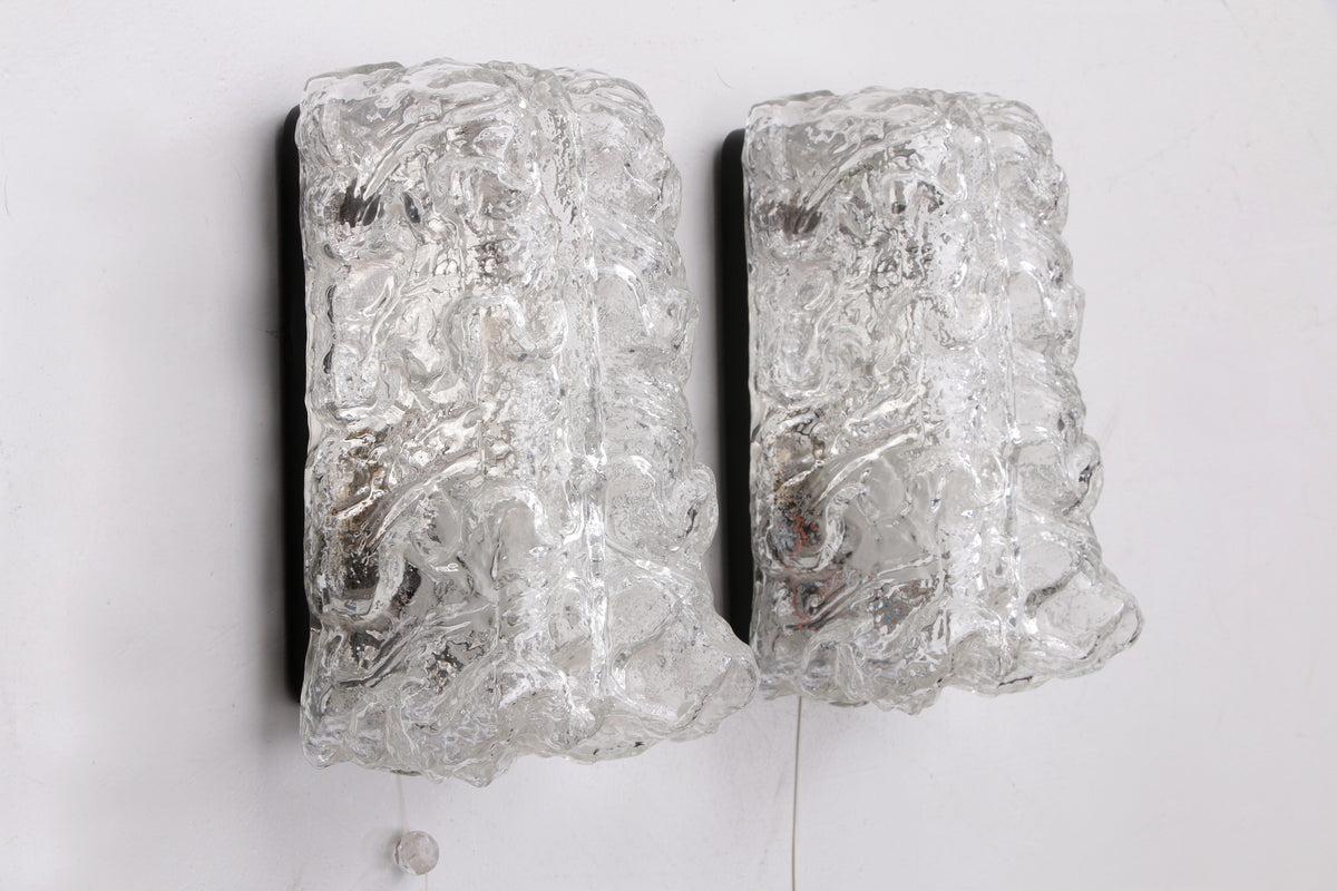 Mid-Century Modern Pair of Glashutte Limburg Wall Lamps Made of Glass, 1960, Germany For Sale