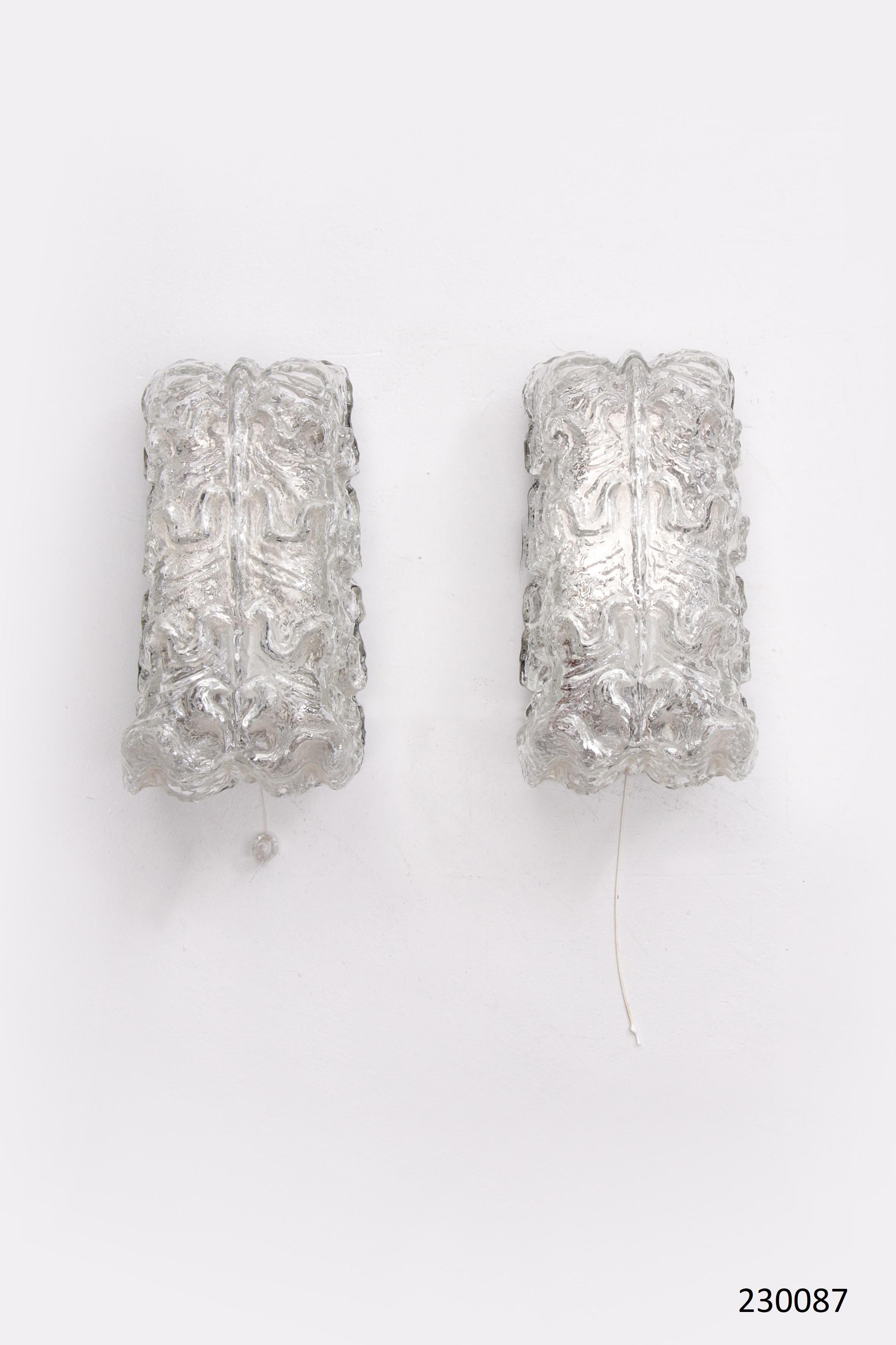 20th Century Pair of Glashutte Limburg Wall Lamps Made of Glass, 1960, Germany For Sale