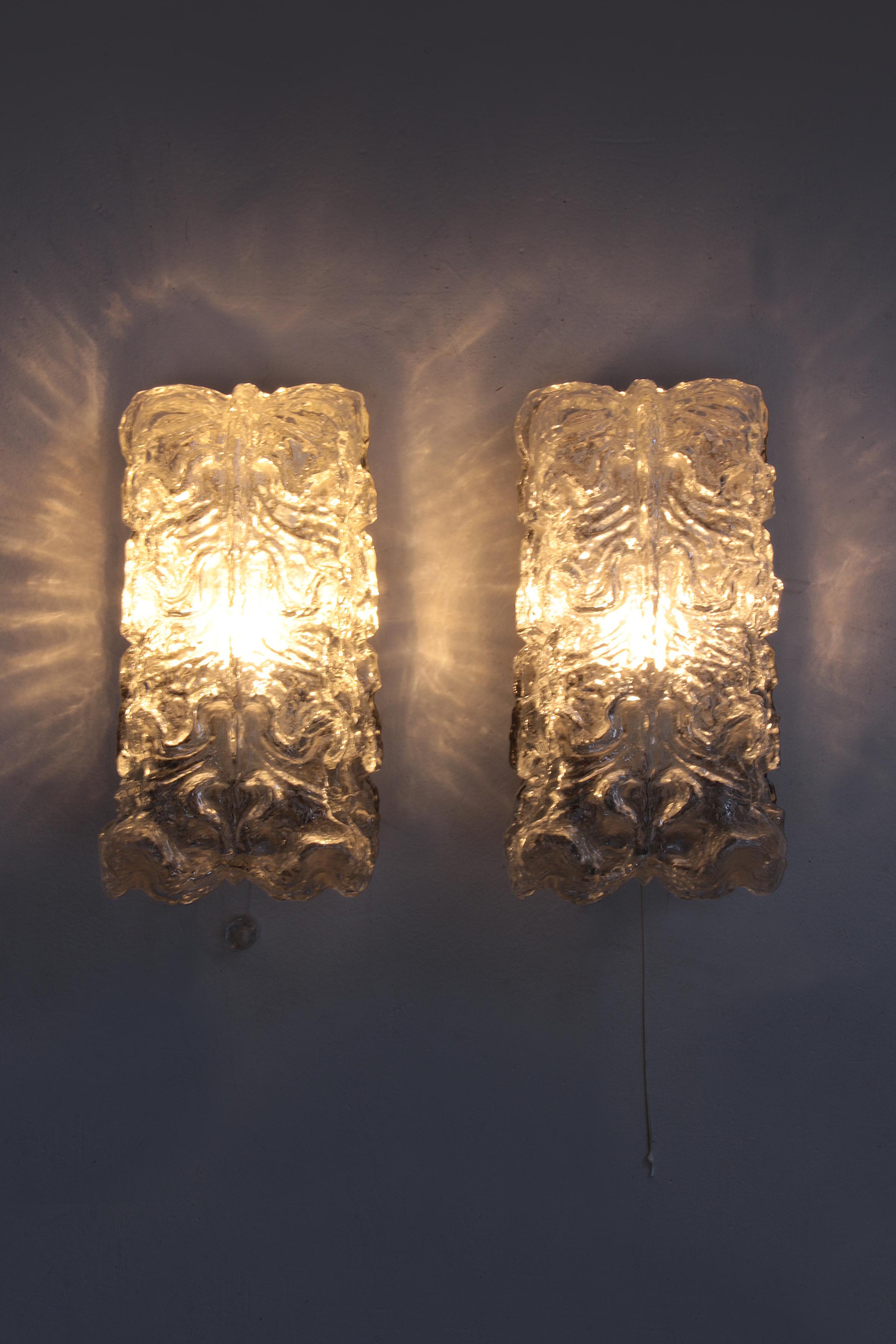 Pair of Glashutte Limburg Wall Lamps Made of Glass, 1960, Germany For Sale 1