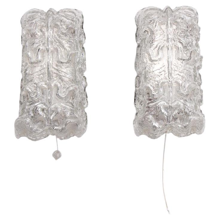Pair of Glashutte Limburg Wall Lamps Made of Glass, 1960, Germany For Sale