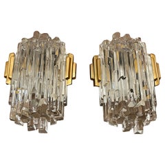 Pair of glass and brass art deco style sconces, Kalmar Austria 1960