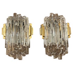 Pair of glass and brass art deco style sconces, Kalmar Austria 1960