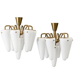 Pair of Glass and Brass Chandeliers by Hans-Agne Jakobsson