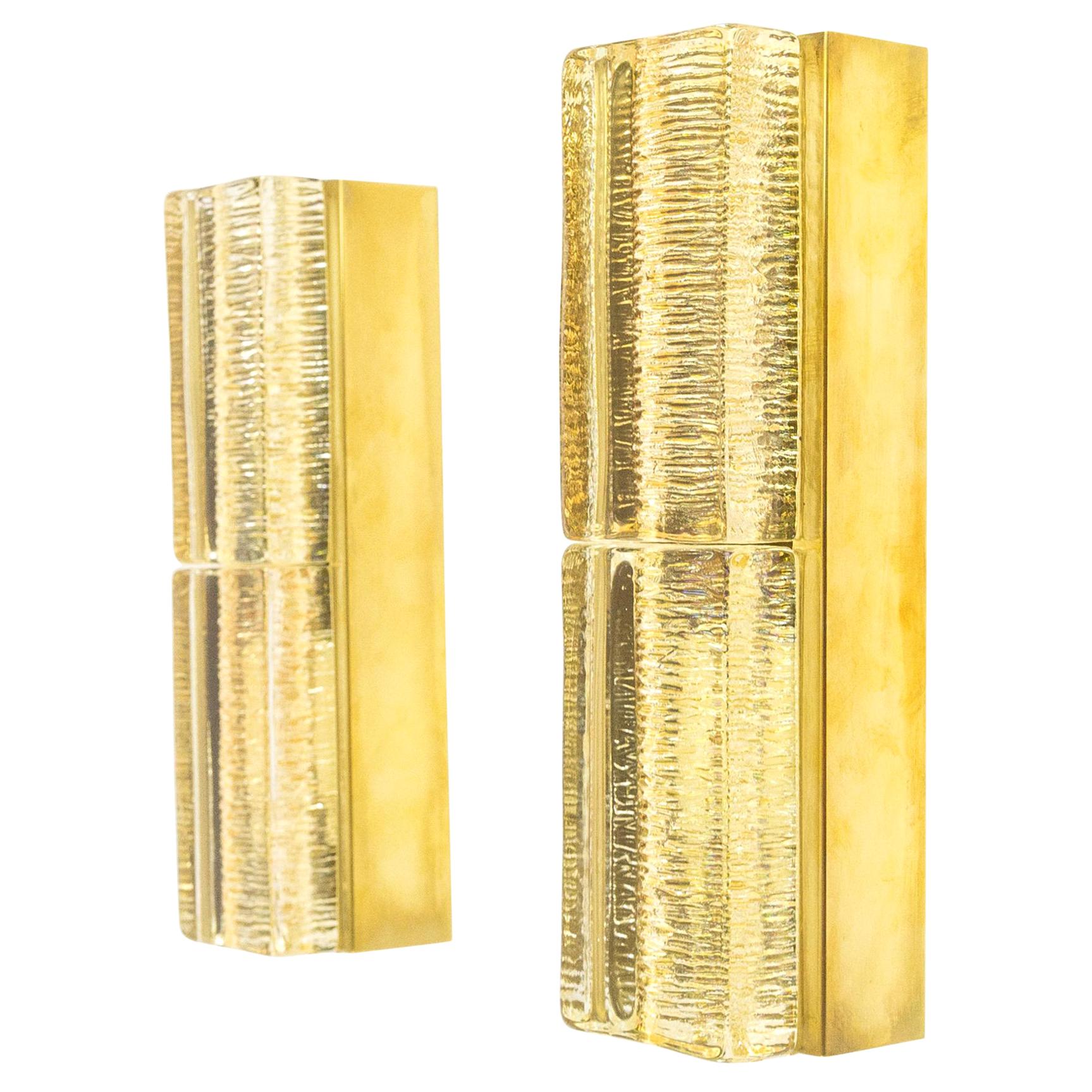Pair of Glass and Brass Double Atlantic Wall Lamps by Vitrika in Gold, 1970s